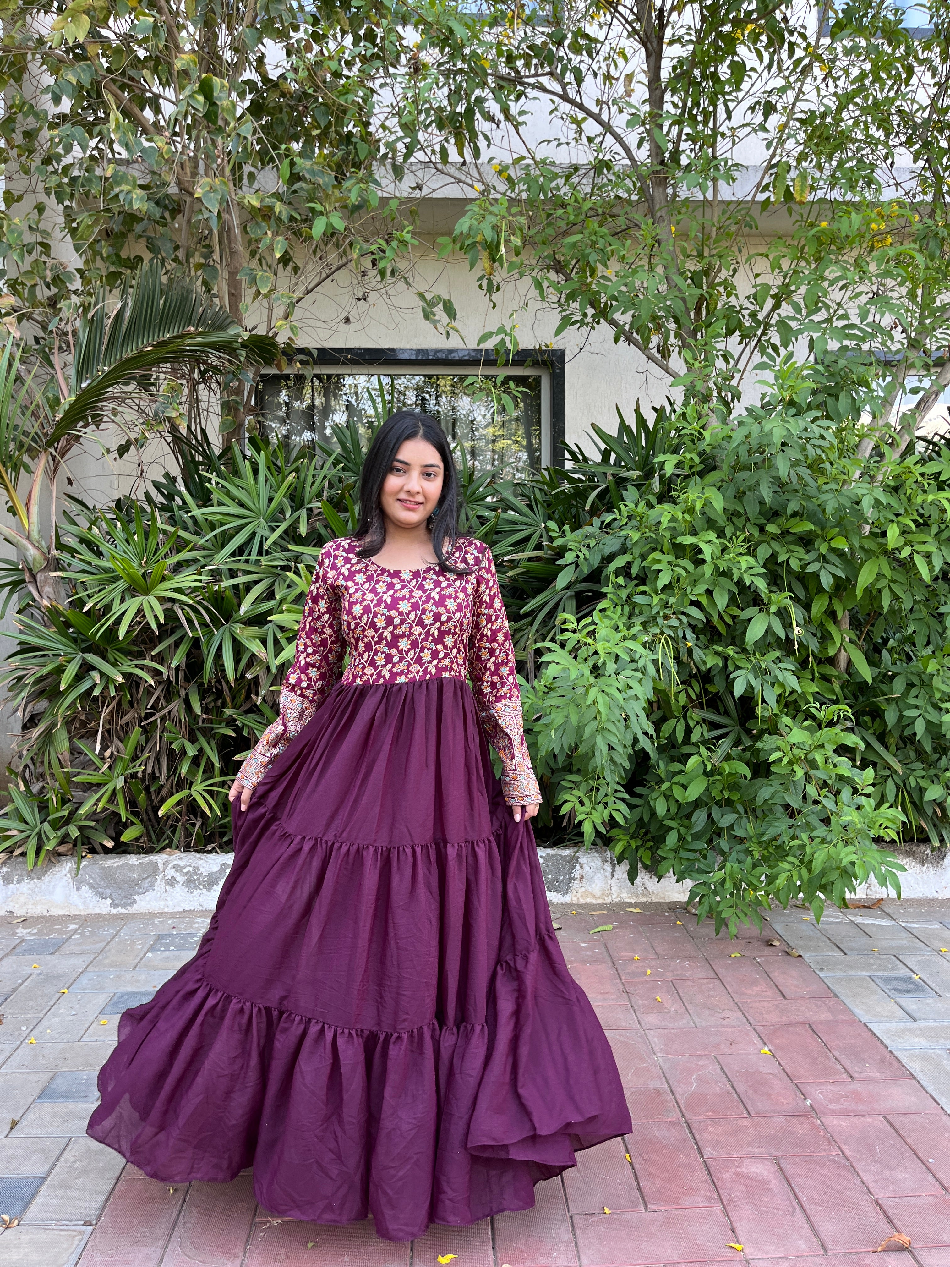 Gitanjali purple faux blooming sequins embroidered gown with dupatta