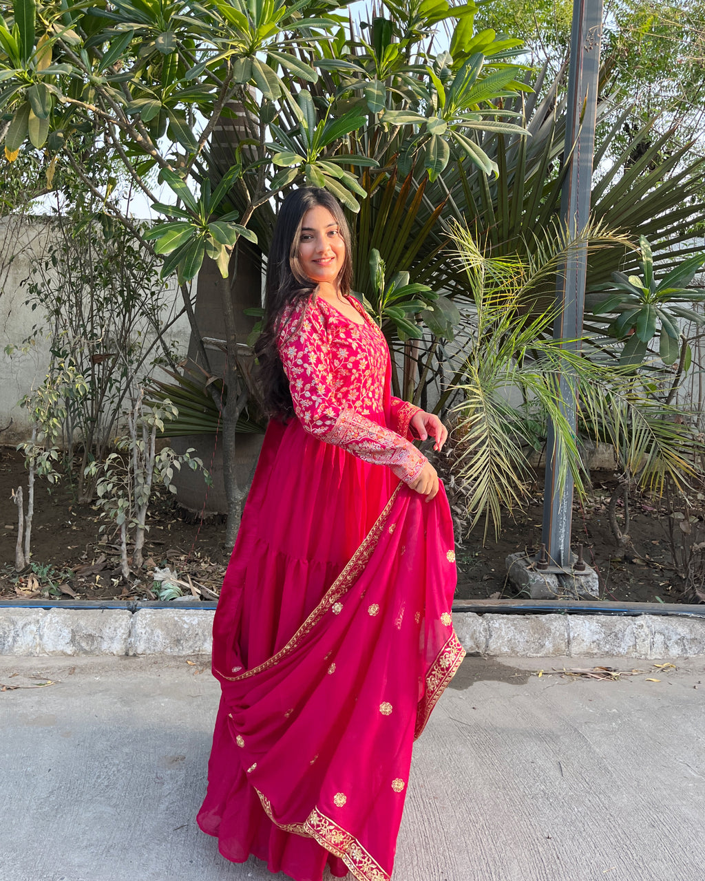 Gitanjali pink faux blooming sequins embroidered gown with dupatta
