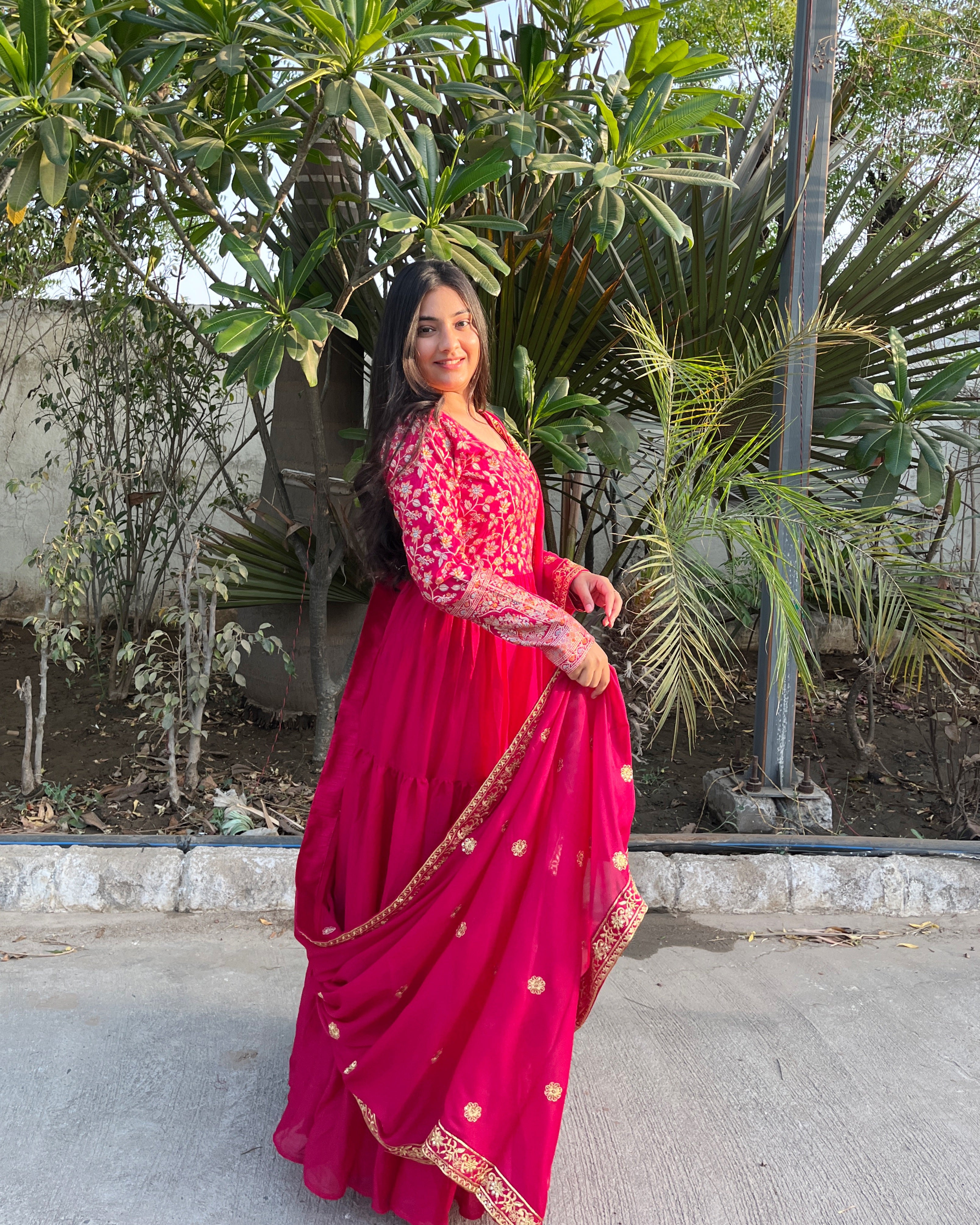 Gitanjali pink faux blooming sequins embroidered gown with dupatta