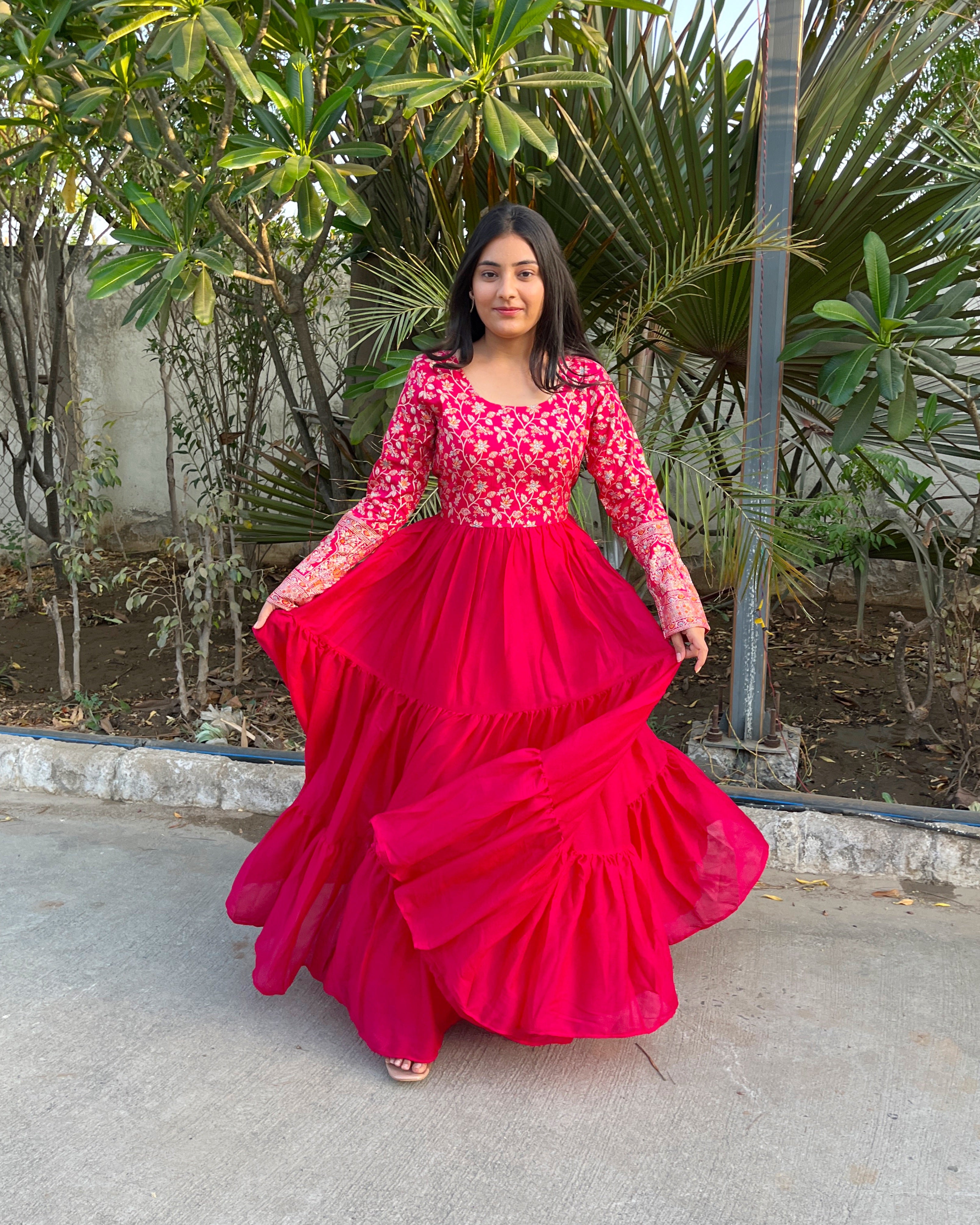 Gitanjali pink faux blooming sequins embroidered gown with dupatta