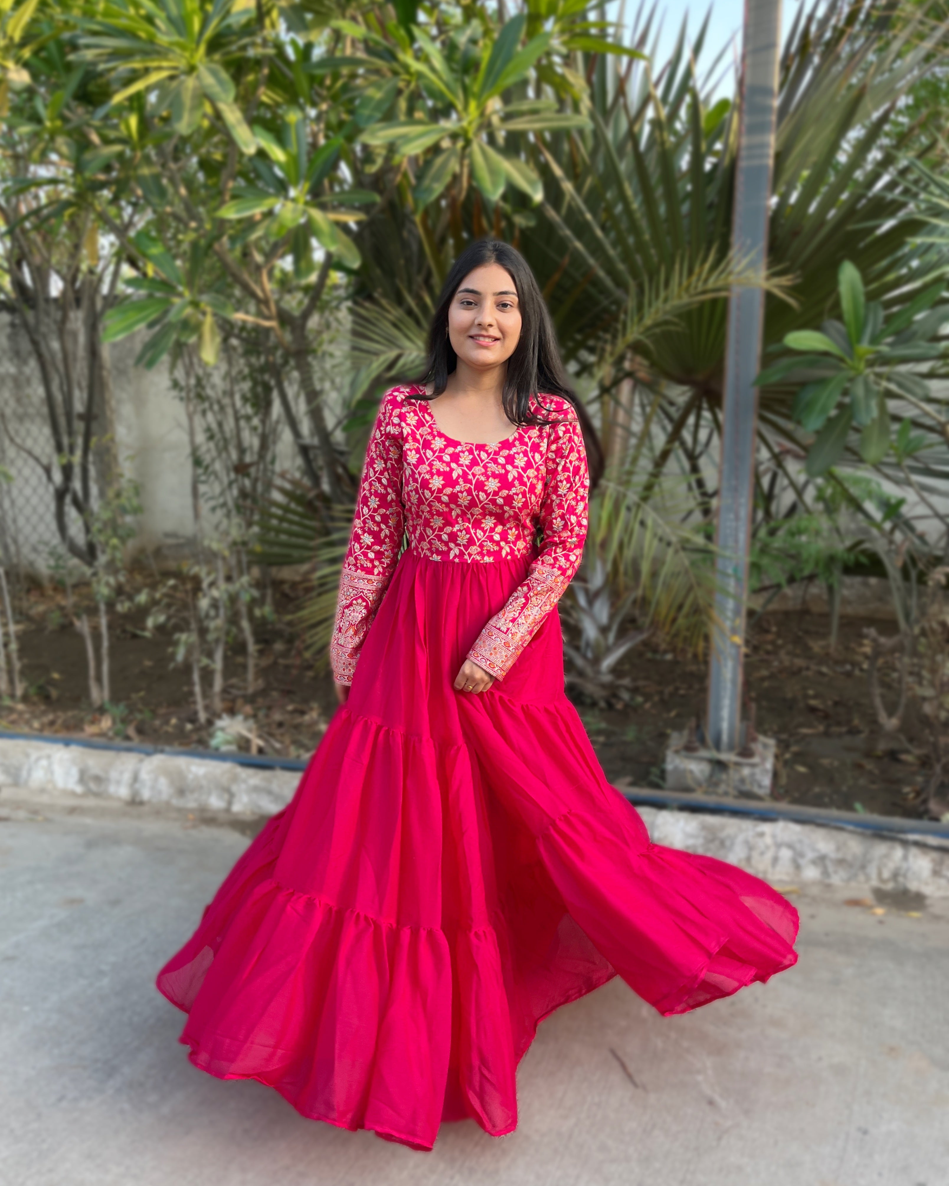 Gitanjali pink faux blooming sequins embroidered gown with dupatta