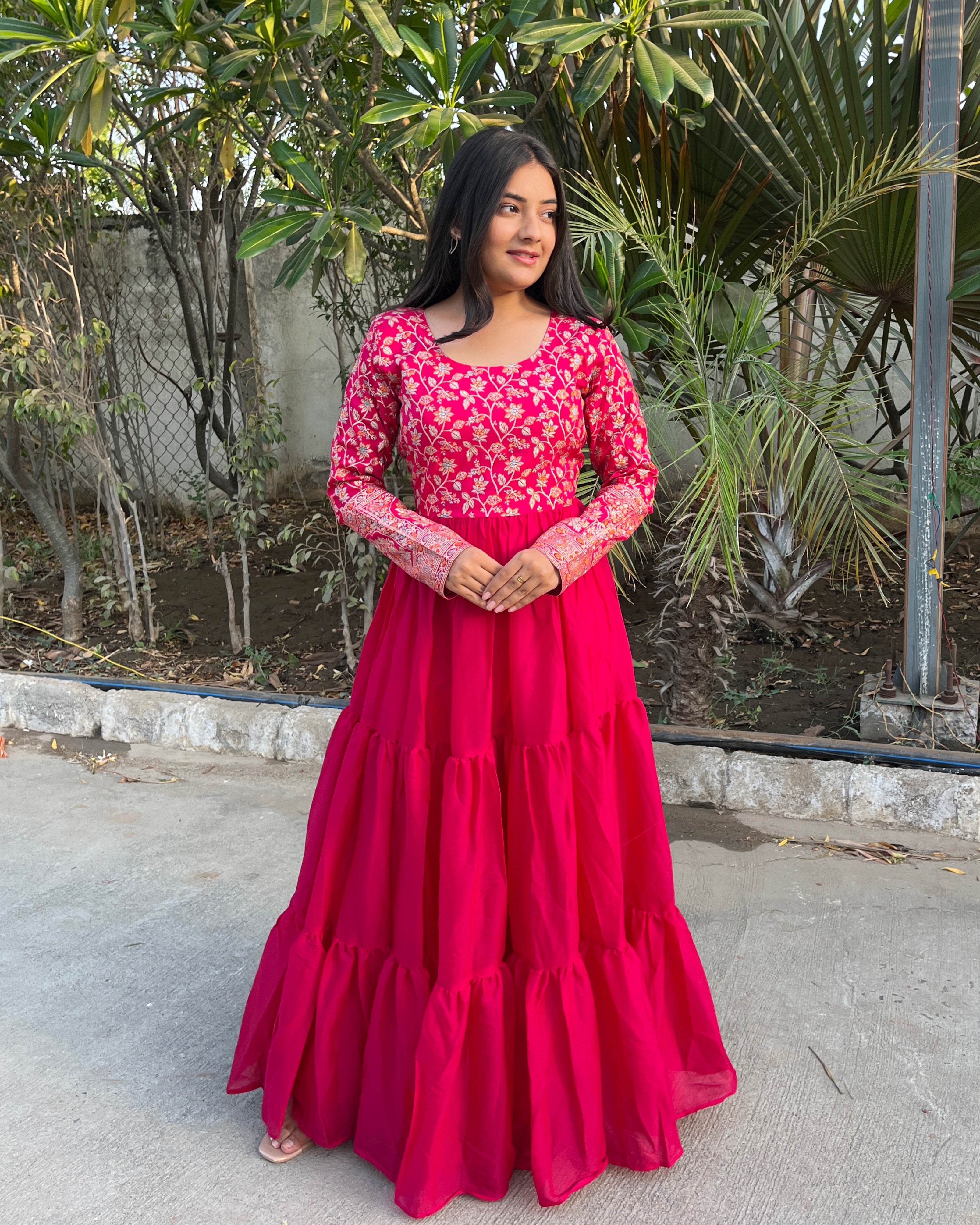 Gitanjali pink faux blooming sequins embroidered gown with dupatta