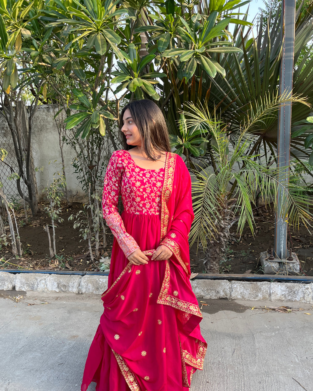 Gitanjali pink faux blooming sequins embroidered gown with dupatta