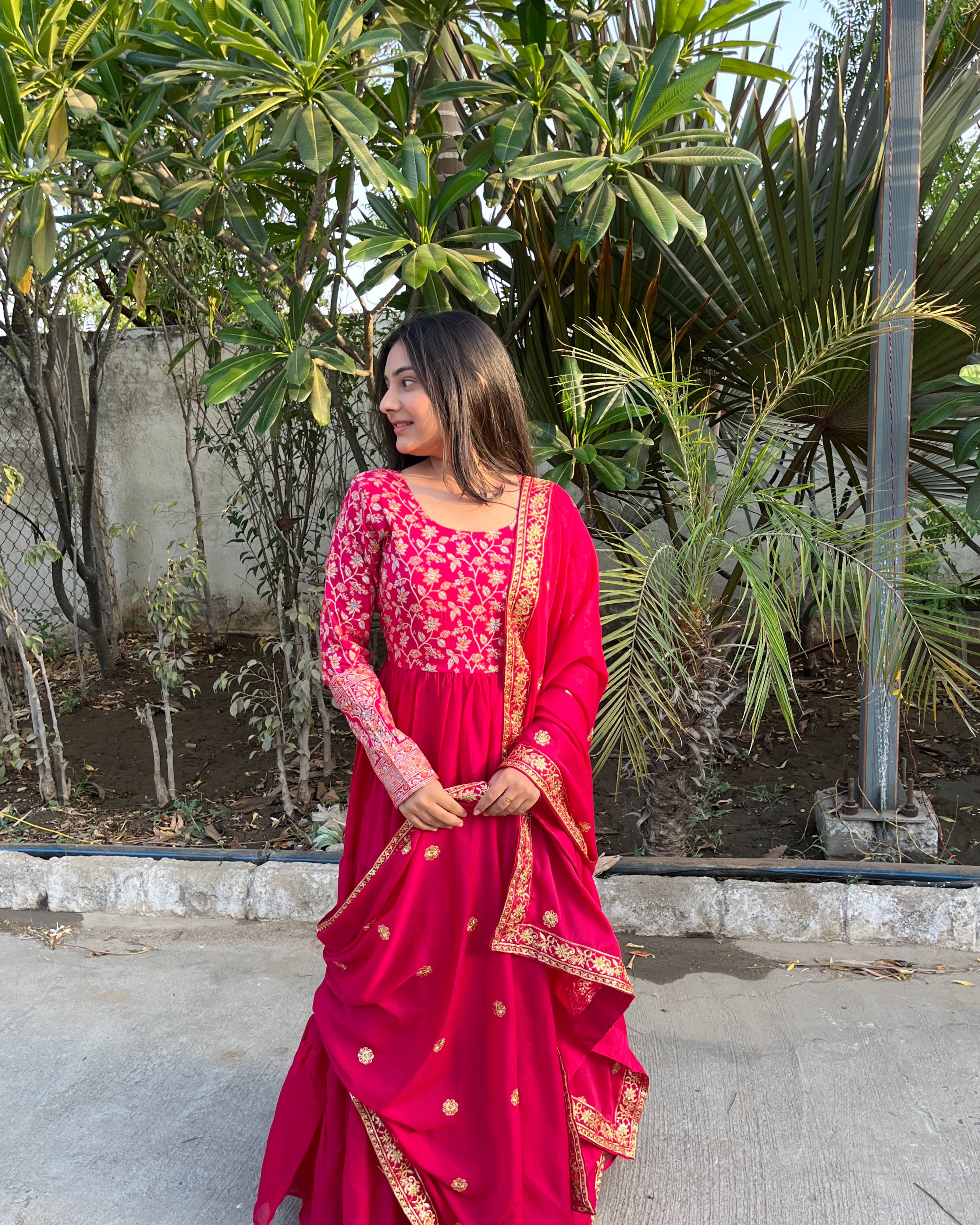 Gitanjali pink faux blooming sequins embroidered gown with dupatta