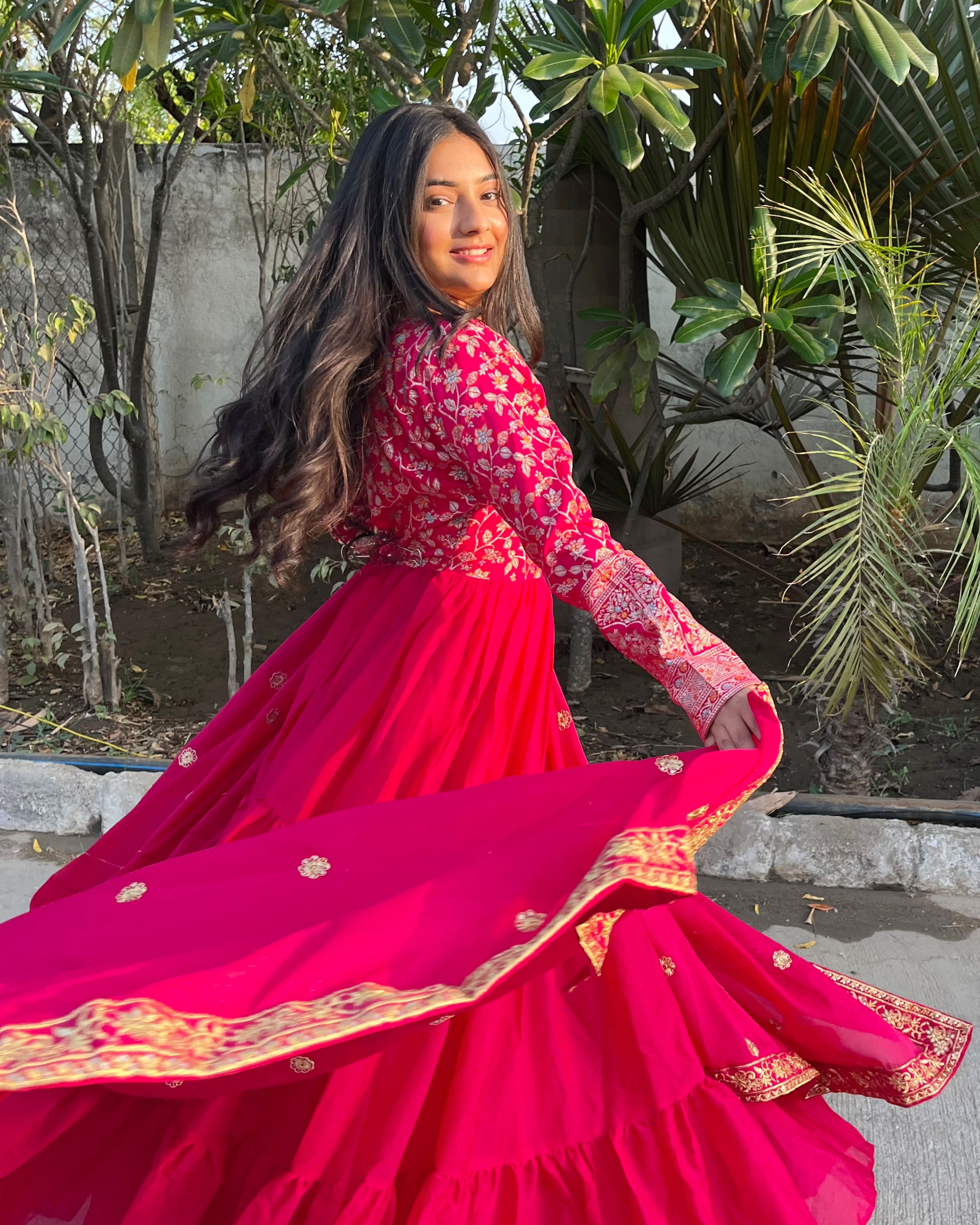 Gitanjali pink faux blooming sequins embroidered gown with dupatta