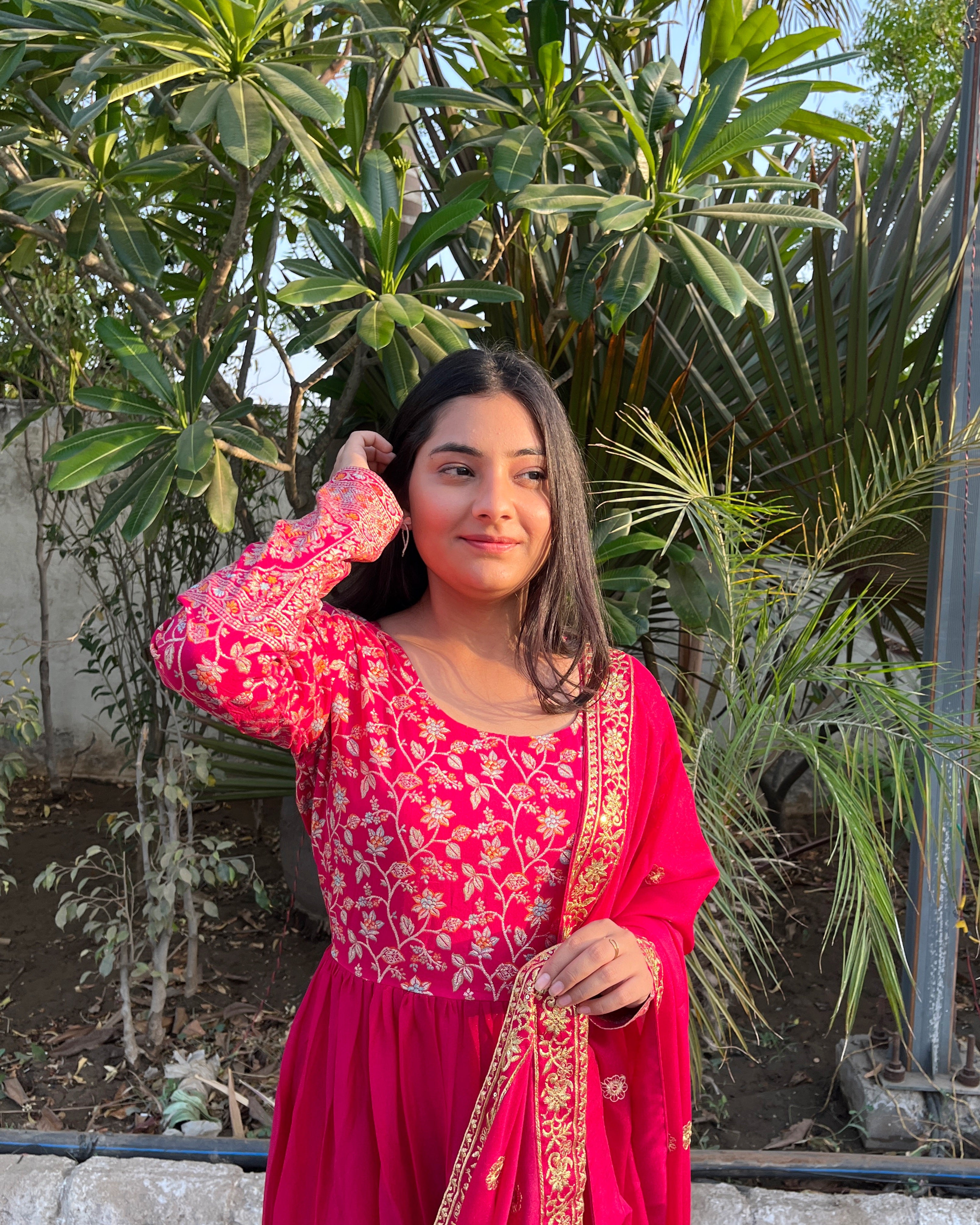 Gitanjali pink faux blooming sequins embroidered gown with dupatta