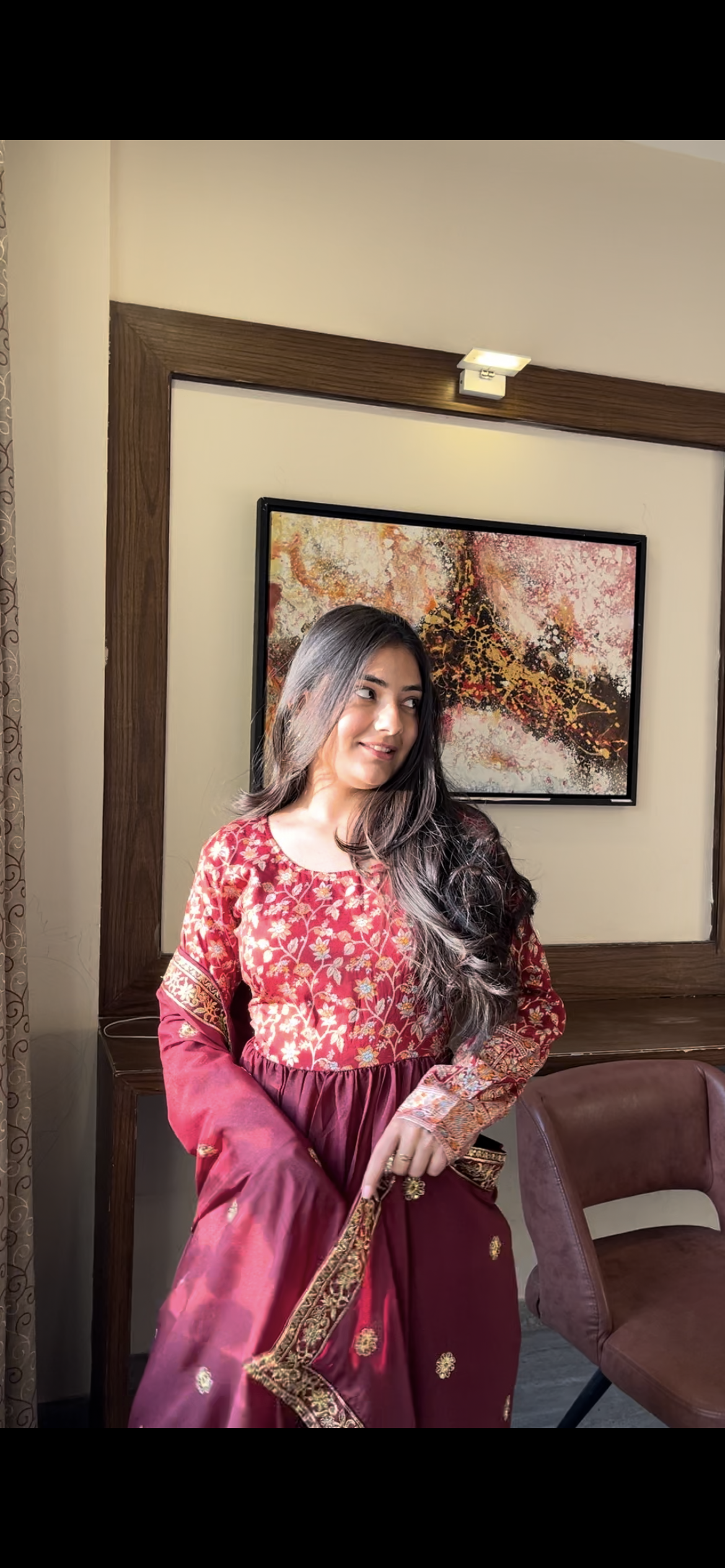 Gitanjali wine faux blooming sequins embroidered gown with dupatta