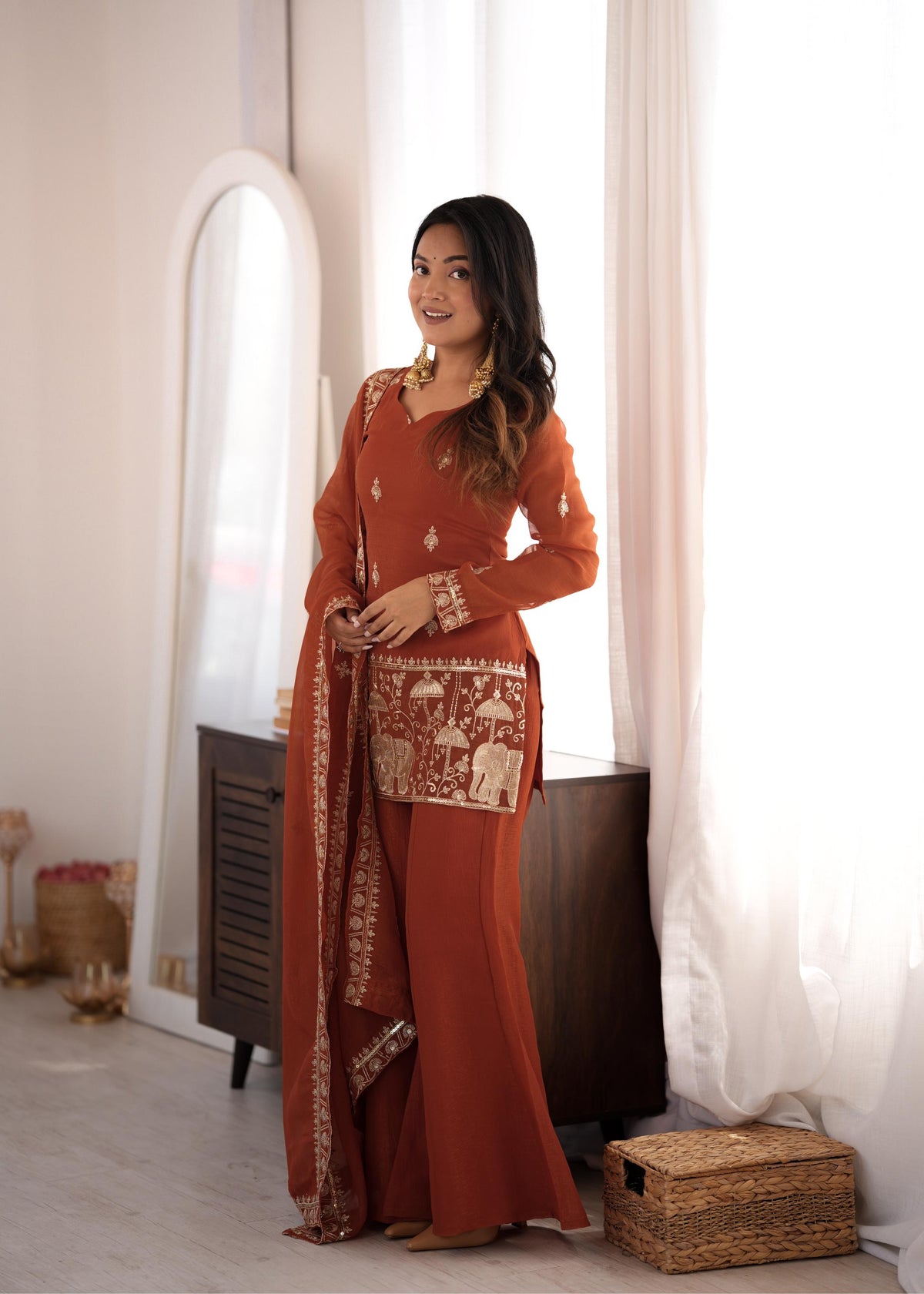 CRUNCHY SILK FABRIC WITH EMBROIDERY SEQUENCE AND JARI WORK WITH BACK SIDE FANCY DORI PATTERN