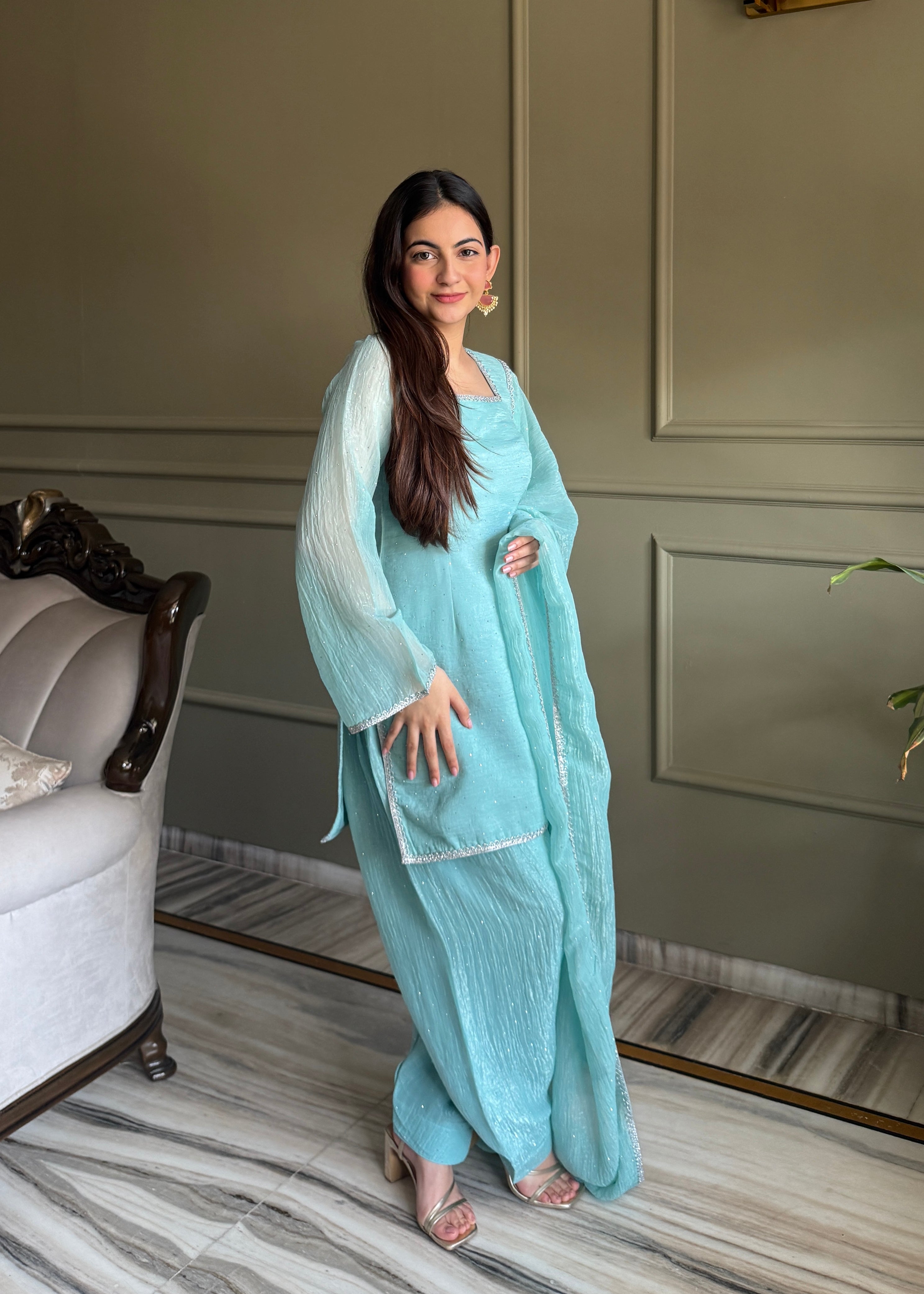 Aaisha Cruchy Silk Diamond Siroski Work Farsi Salwar Suit Set