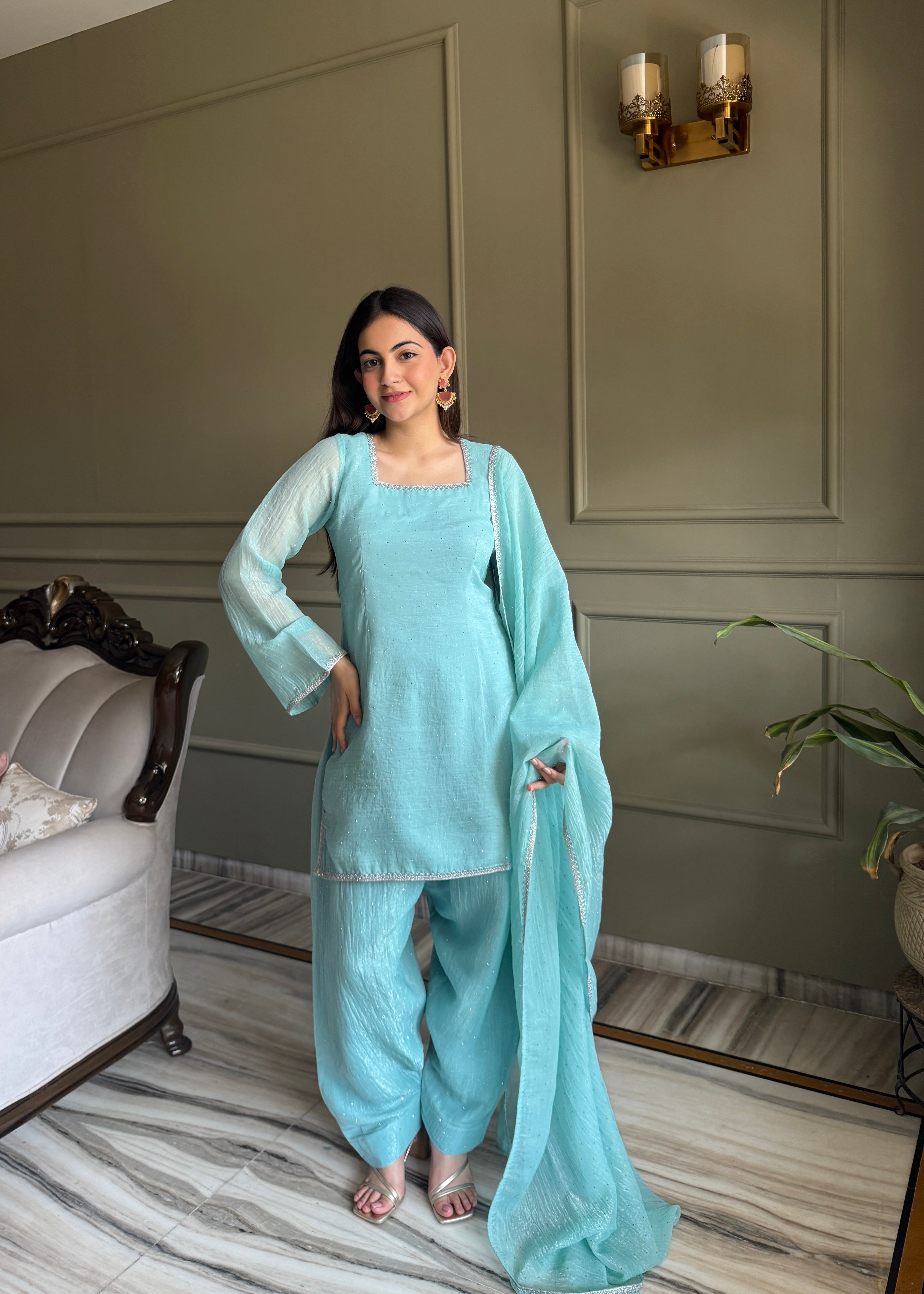 Aaisha Cruchy Silk Diamond Siroski Work Farsi Salwar Suit Set
