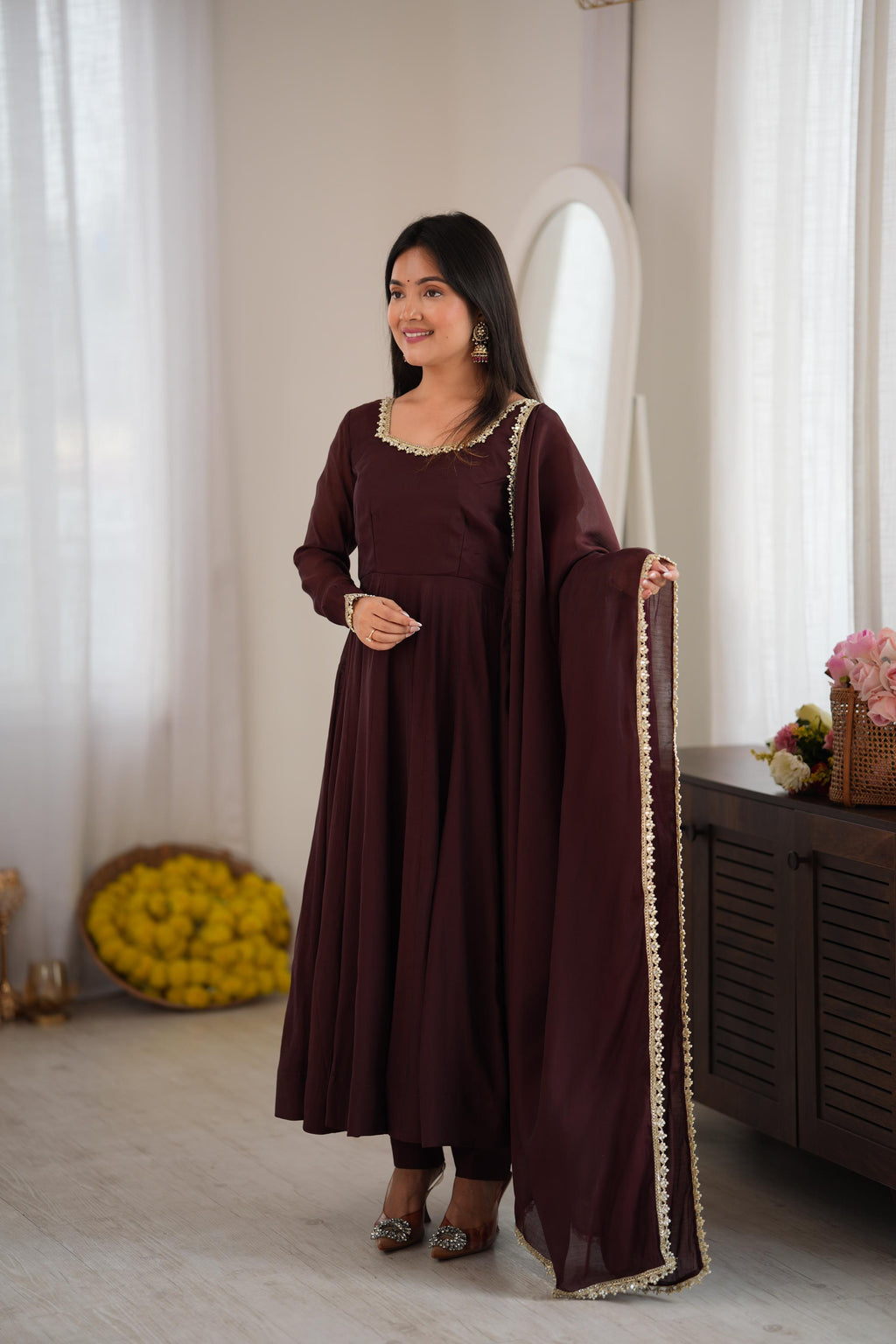Shobha Chocolate Brown Georgette Anarkali Suit