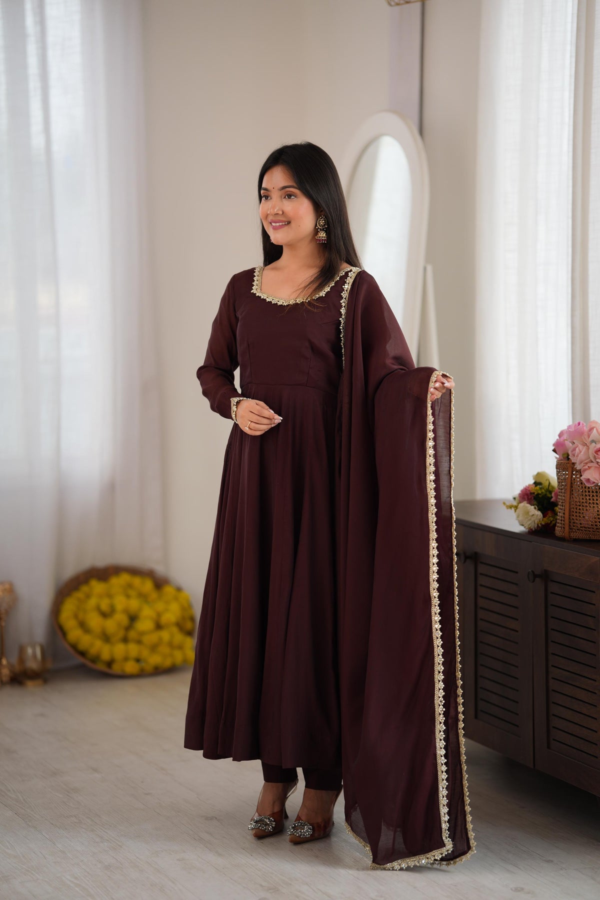 Shobha Chocolate Brown Georgette Anarkali Suit