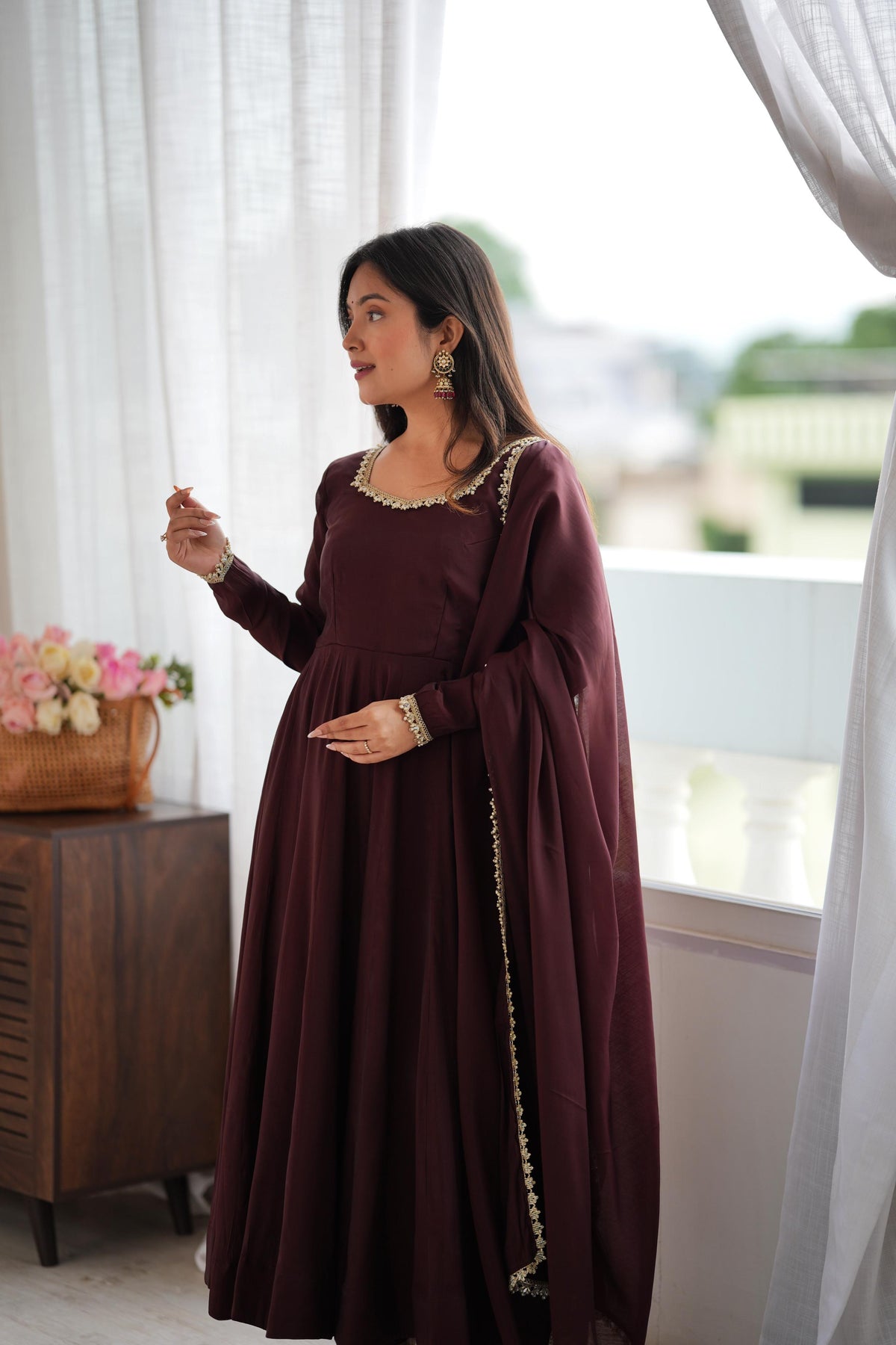 Shobha Chocolate Brown Georgette Anarkali Suit