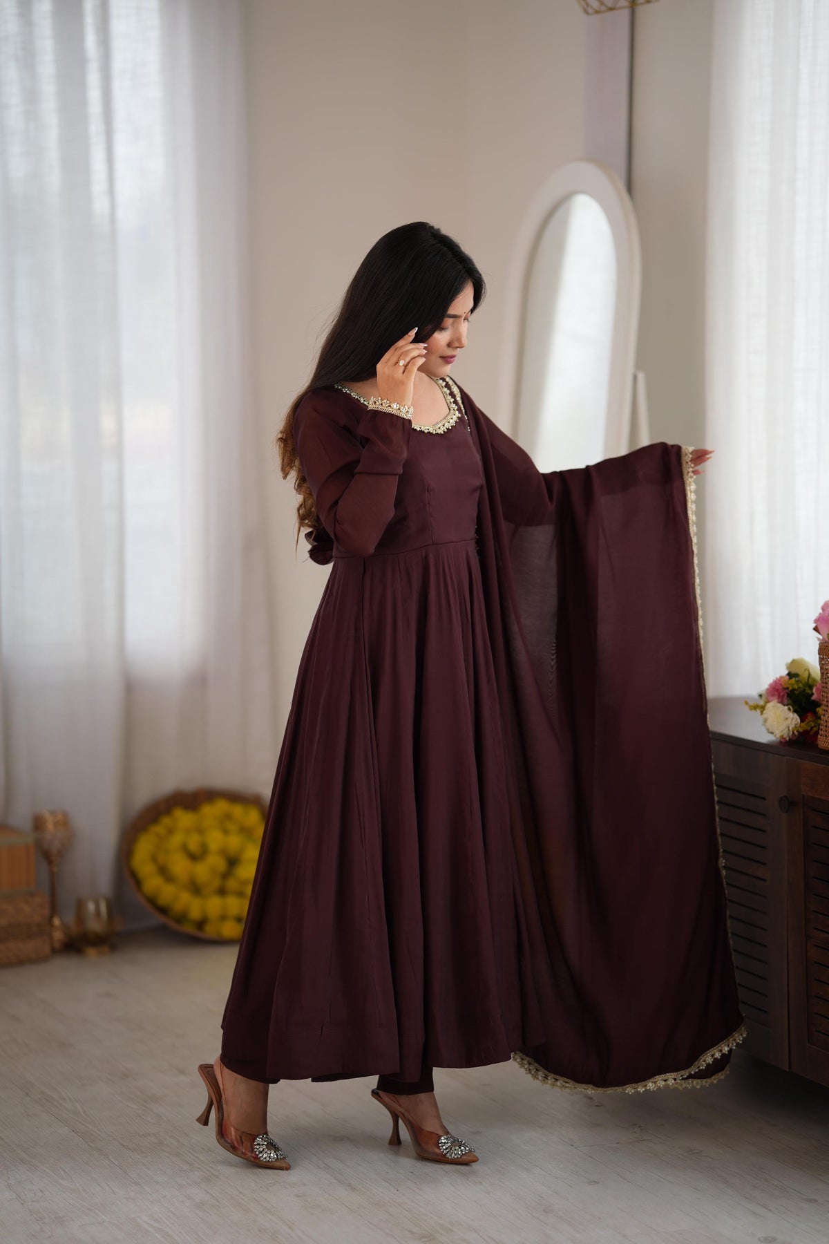 Shobha Chocolate Brown Georgette Anarkali Suit