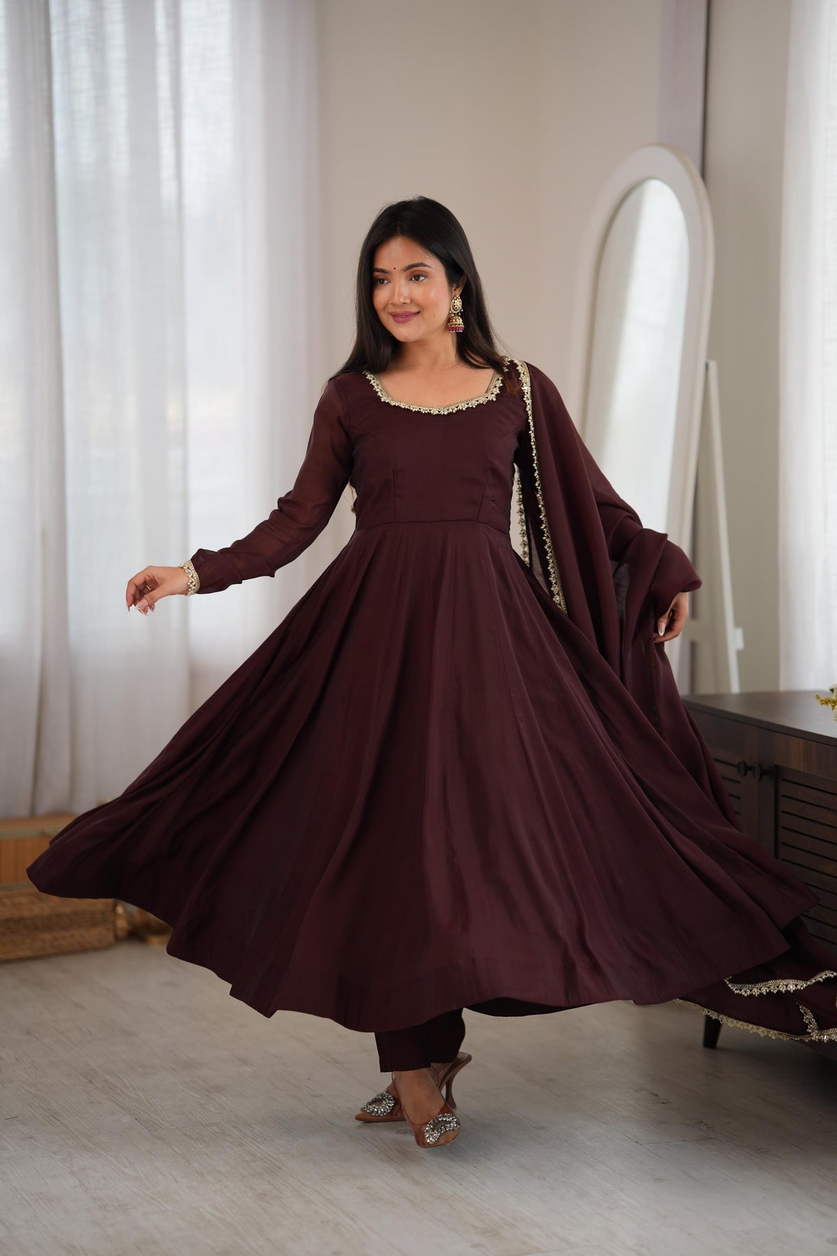 Shobha Chocolate Brown Georgette Anarkali Suit