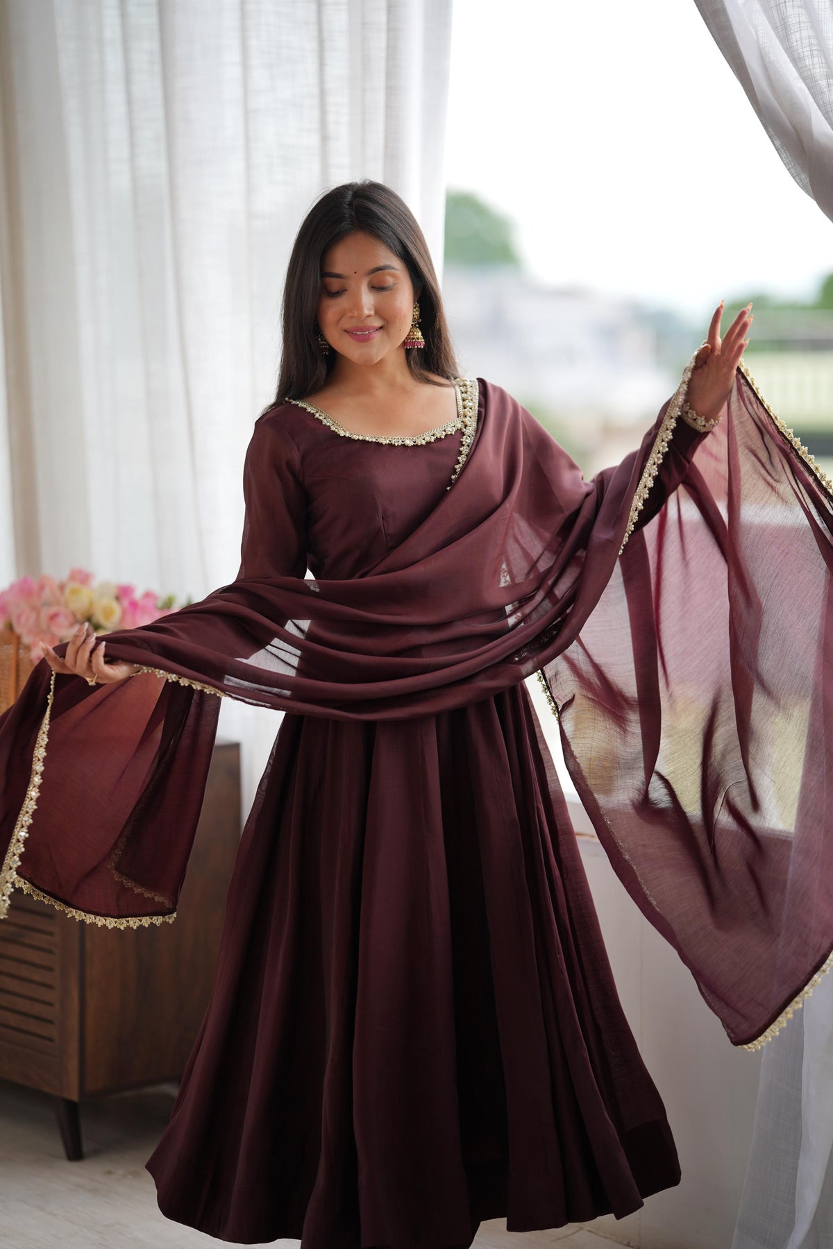 Shobha Chocolate Brown Georgette Anarkali Suit