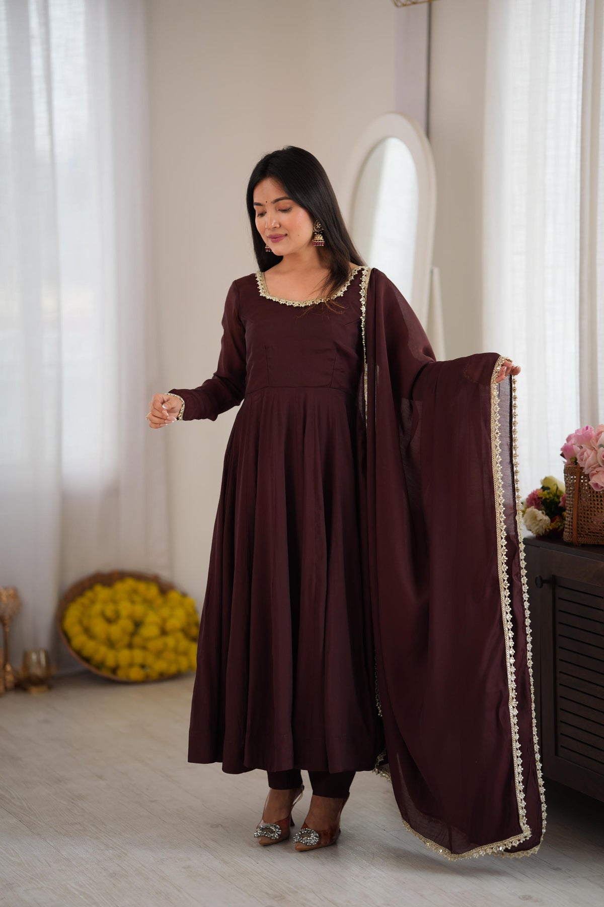 Shobha Chocolate Brown Georgette Anarkali Suit