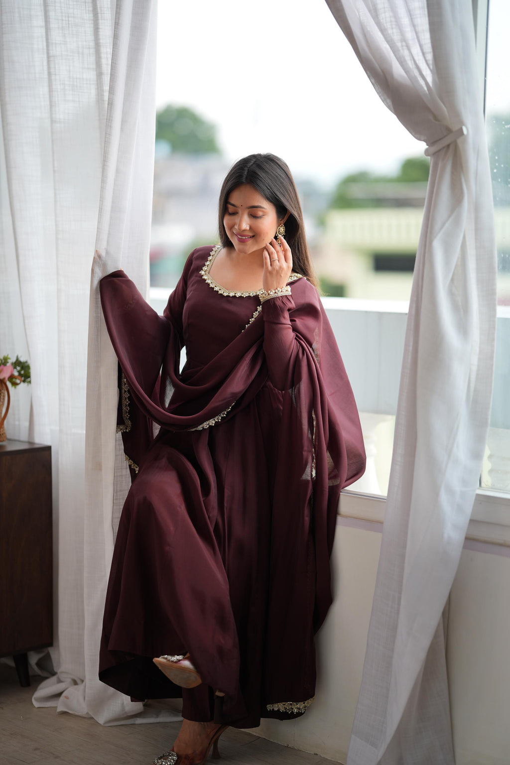 Shobha Chocolate Brown Georgette Anarkali Suit