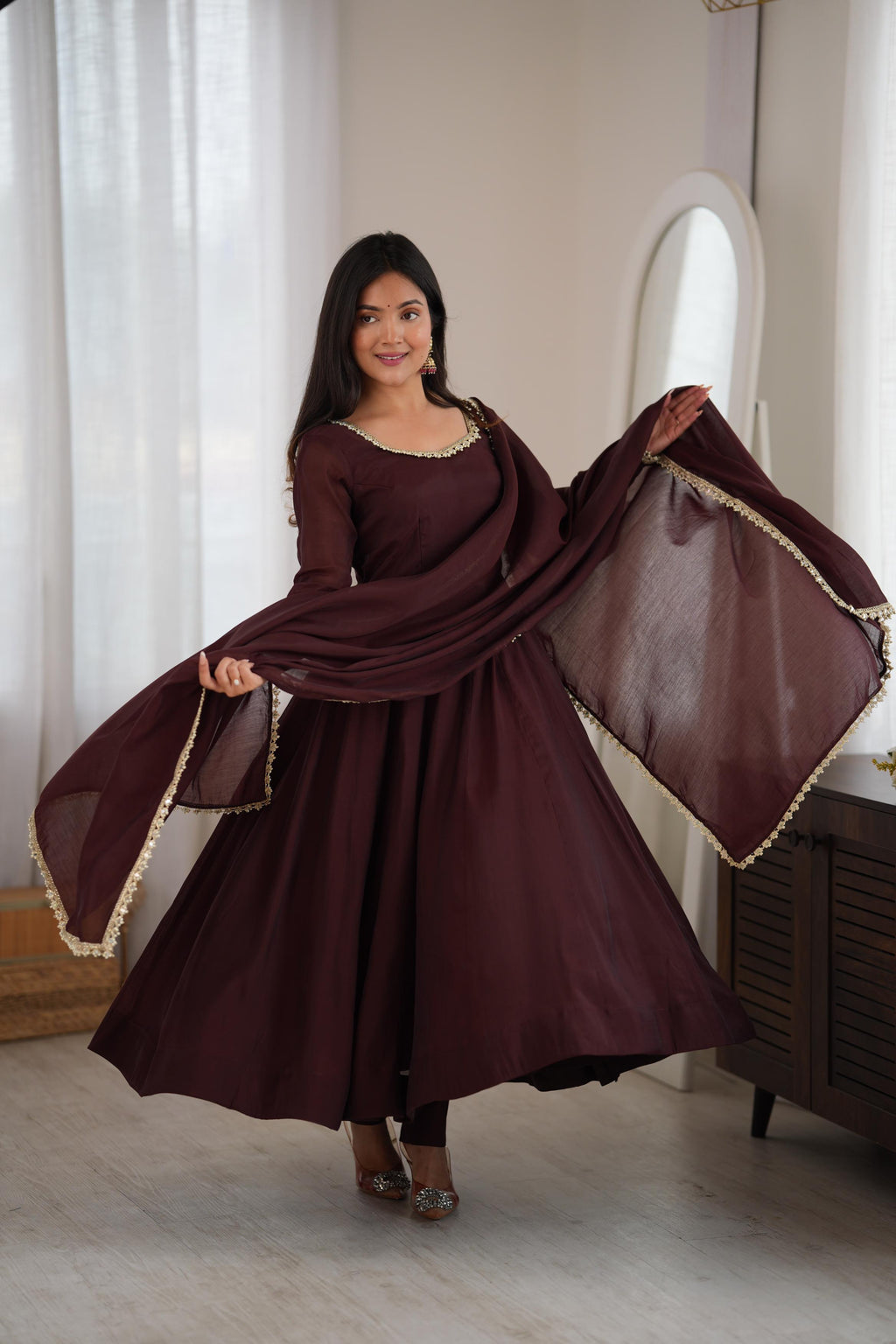 Shobha Chocolate Brown Georgette Anarkali Suit