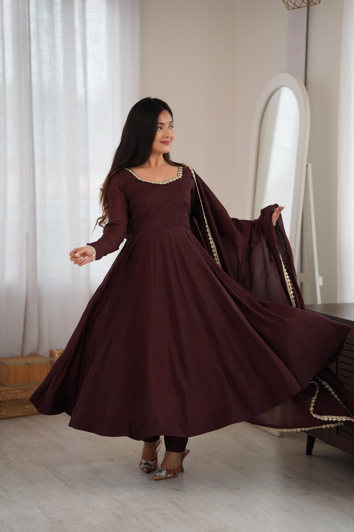 Shobha Chocolate Brown Georgette Anarkali Suit