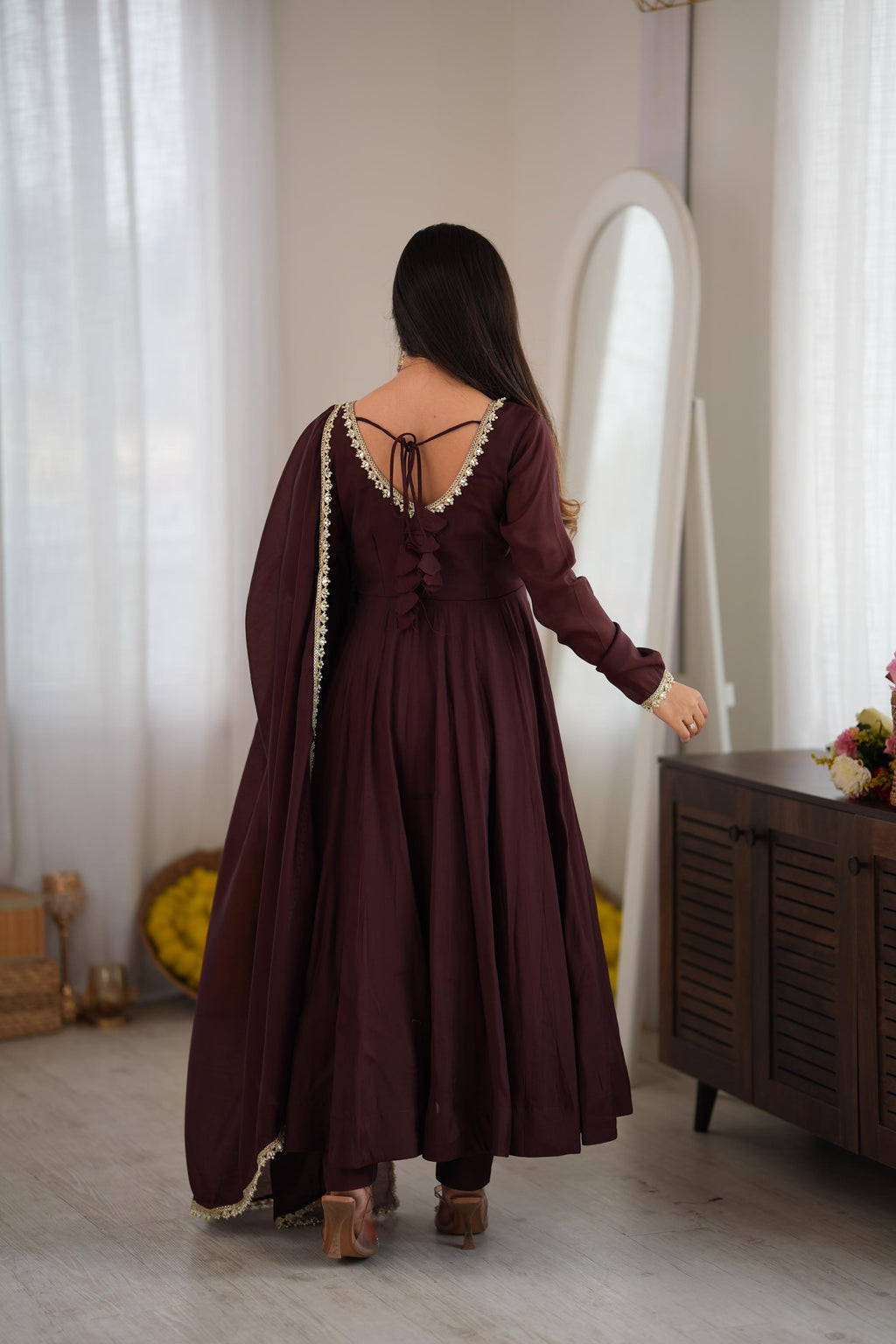 Shobha Chocolate Brown Georgette Anarkali Suit