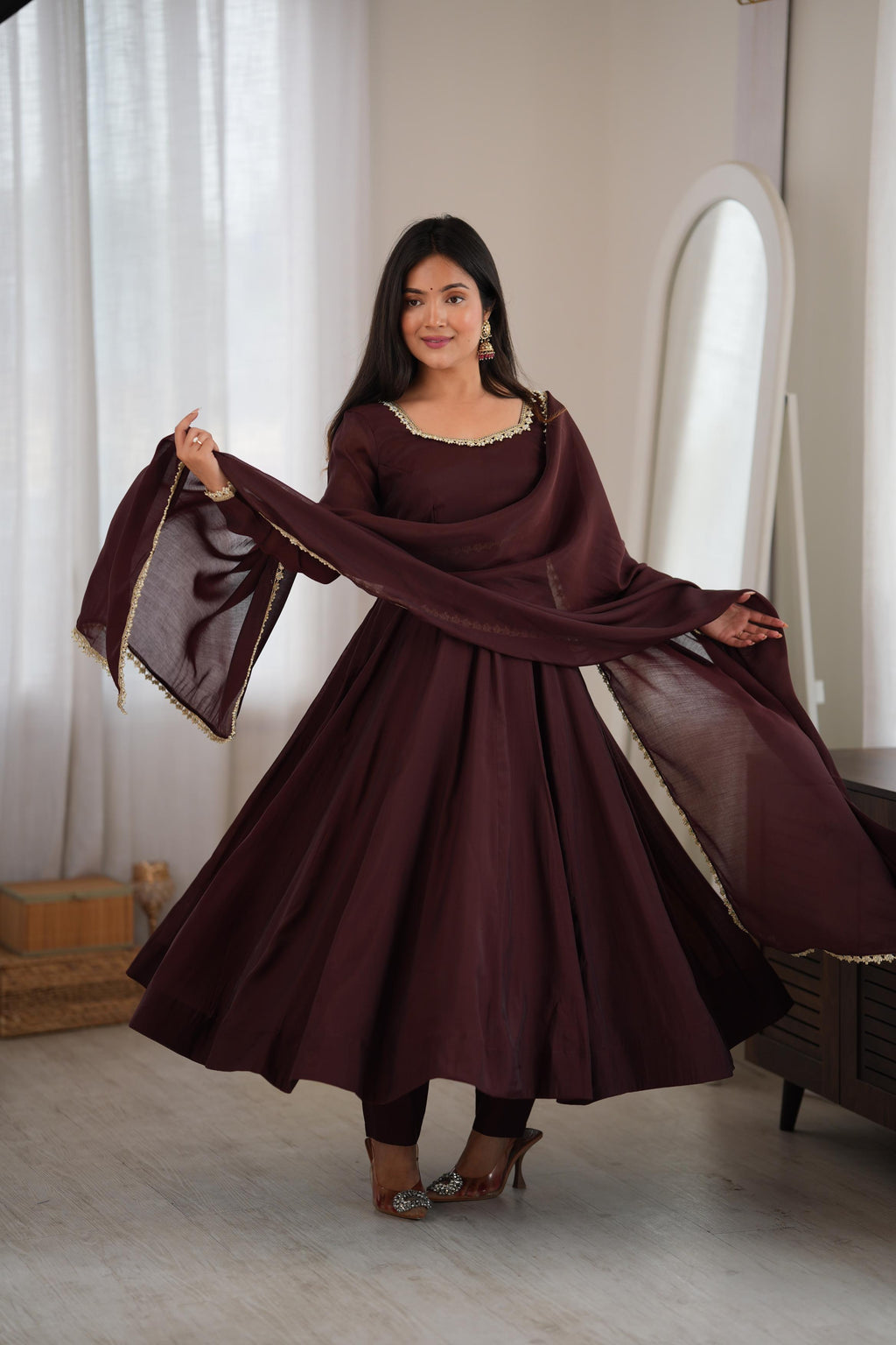 Shobha Chocolate Brown Georgette Anarkali Suit