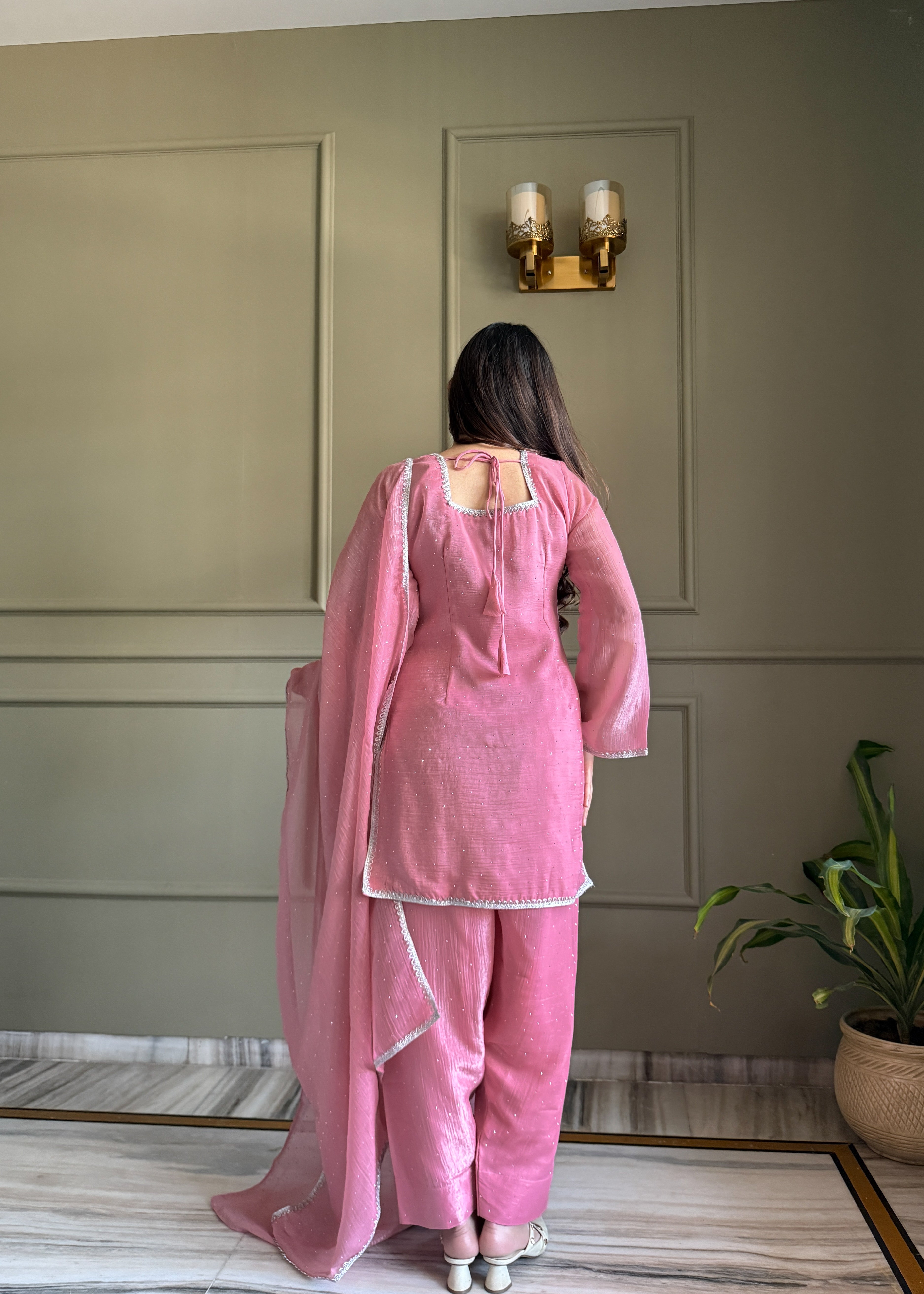 Aaisha Cruchy Silk Diamond Siroski Work Farsi Salwar Suit Set
