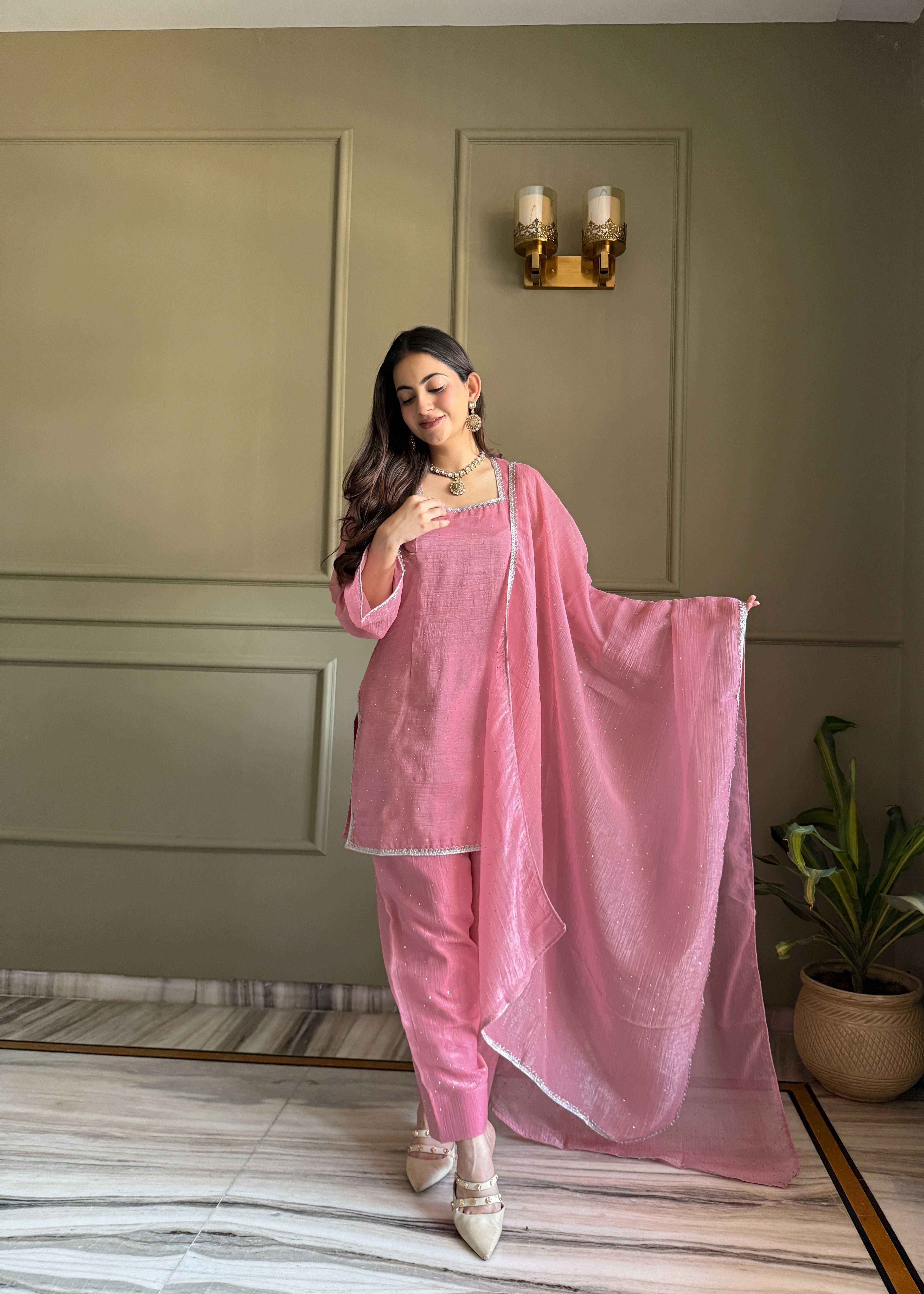 Aaisha Cruchy Silk Diamond Siroski Work Farsi Salwar Suit Set