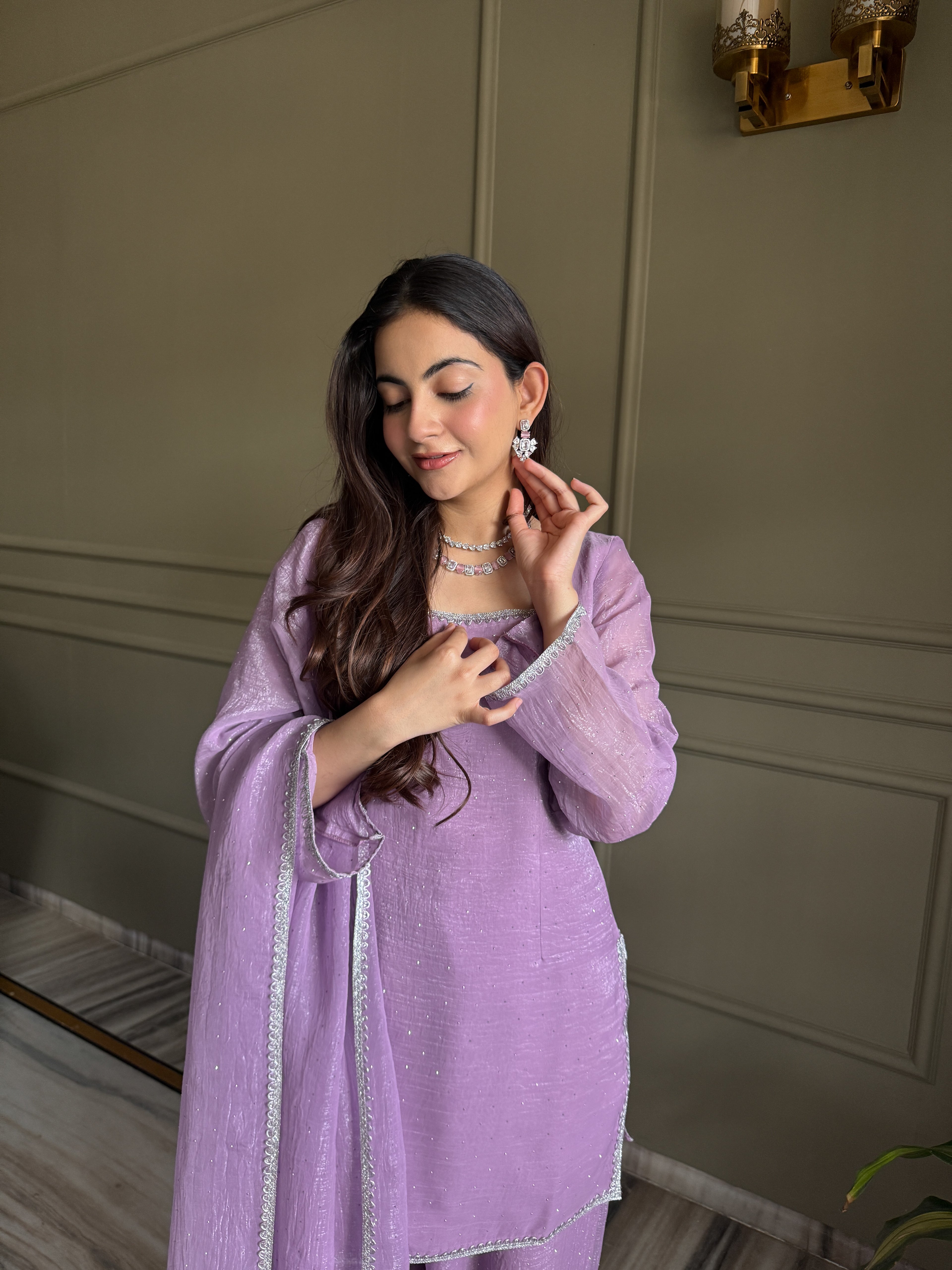 Aaisha Cruchy Silk Diamond Siroski Work Farsi Salwar Suit Set