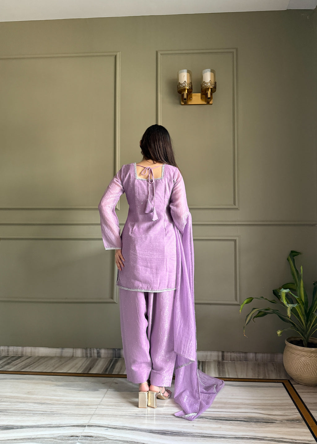 Aaisha Cruchy Silk Diamond Siroski Work Farsi Salwar Suit Set