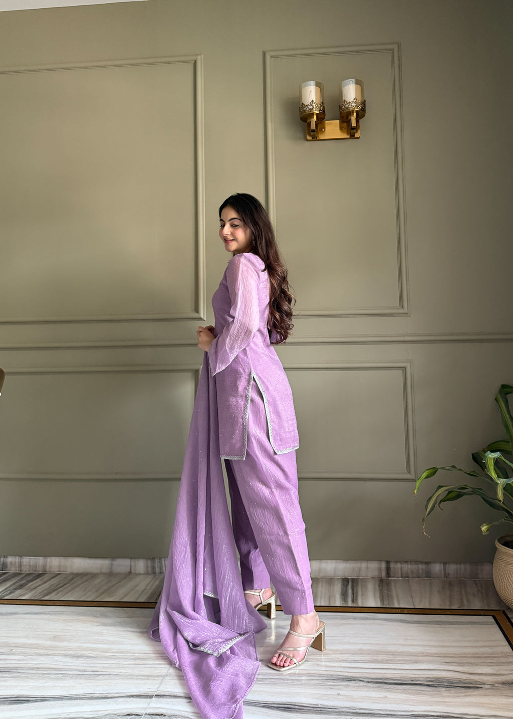 Aaisha Cruchy Silk Diamond Siroski Work Farsi Salwar Suit Set