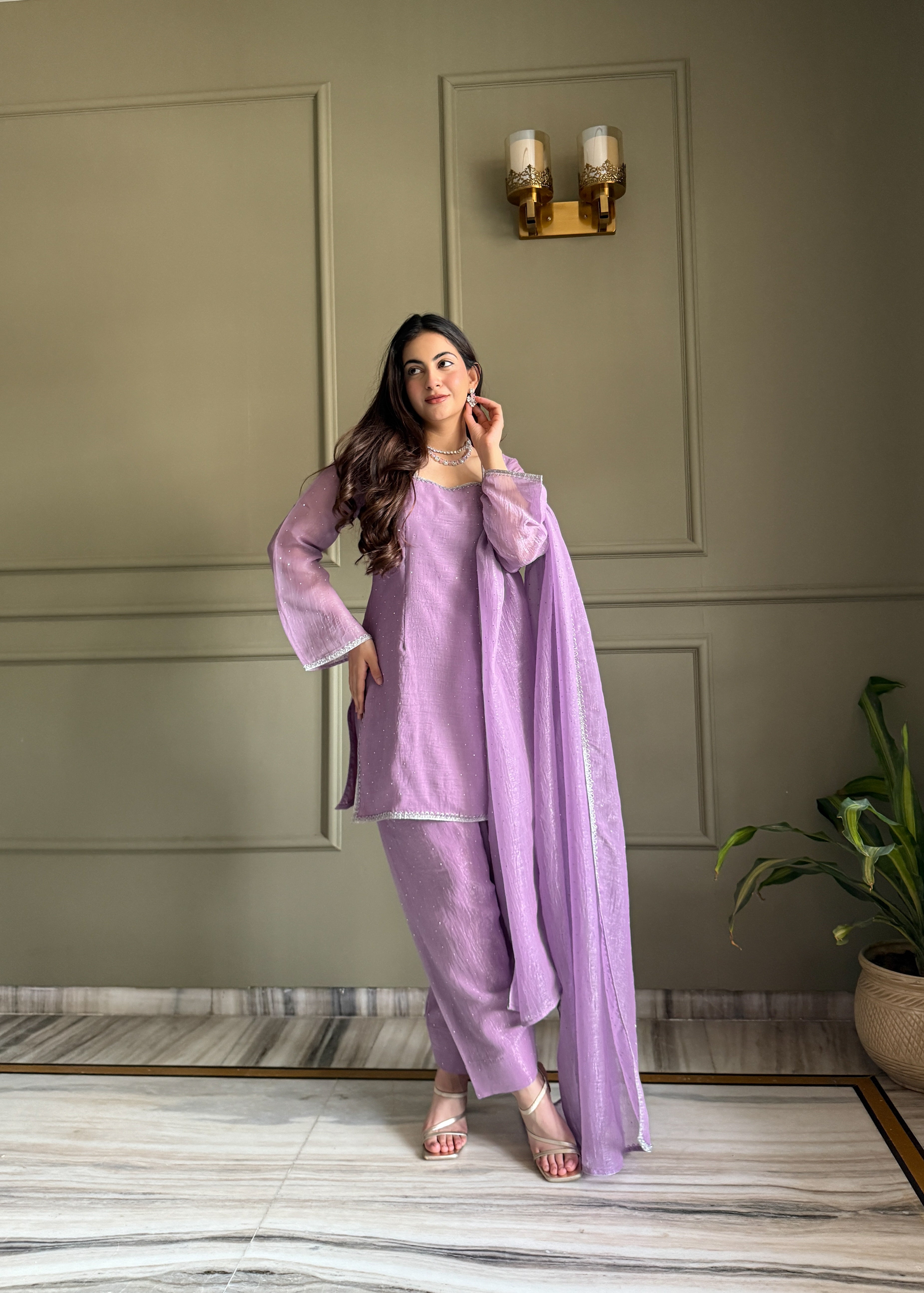 Aaisha Cruchy Silk Diamond Siroski Work Farsi Salwar Suit Set
