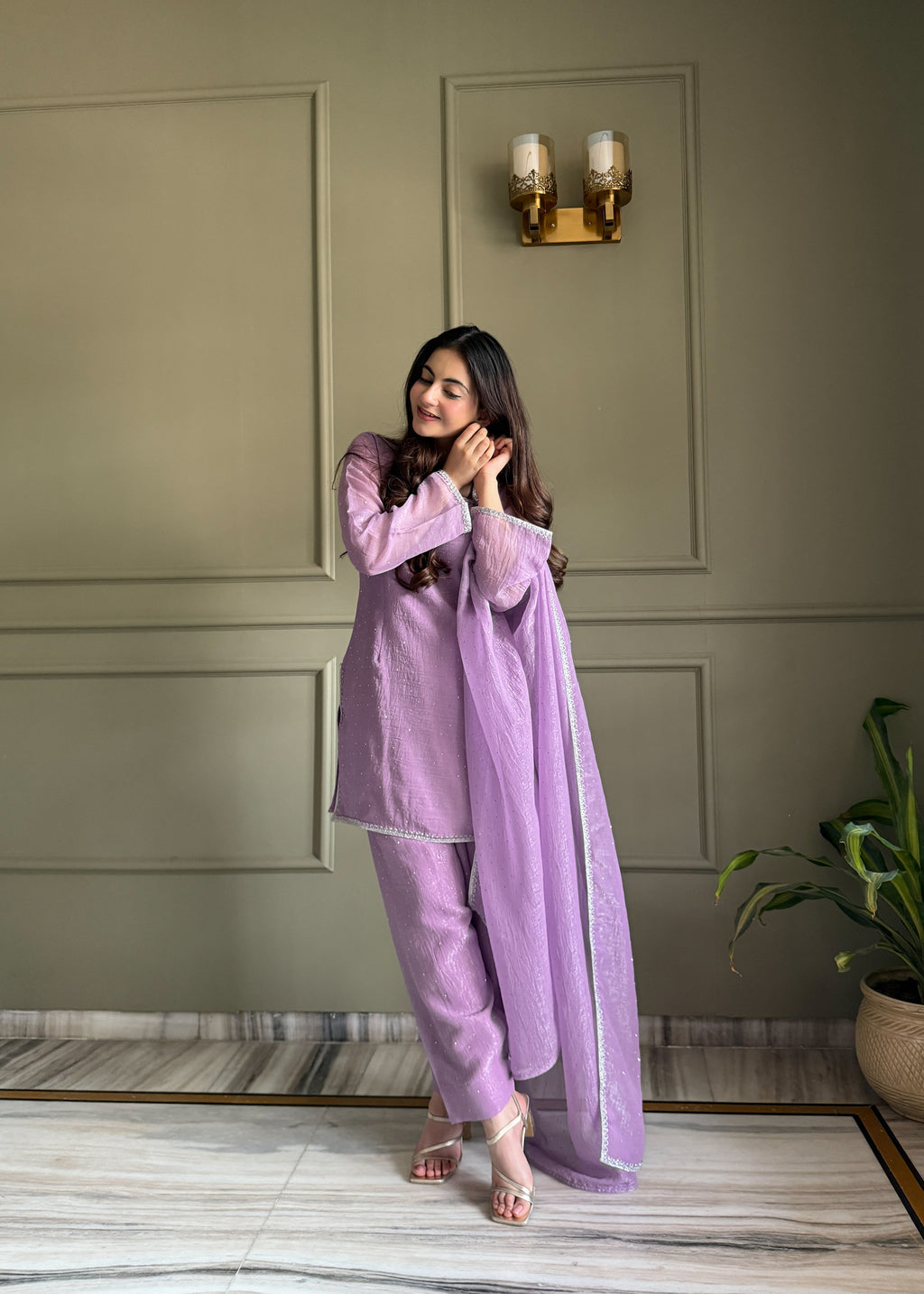 Aaisha Cruchy Silk Diamond Siroski Work Farsi Salwar Suit Set