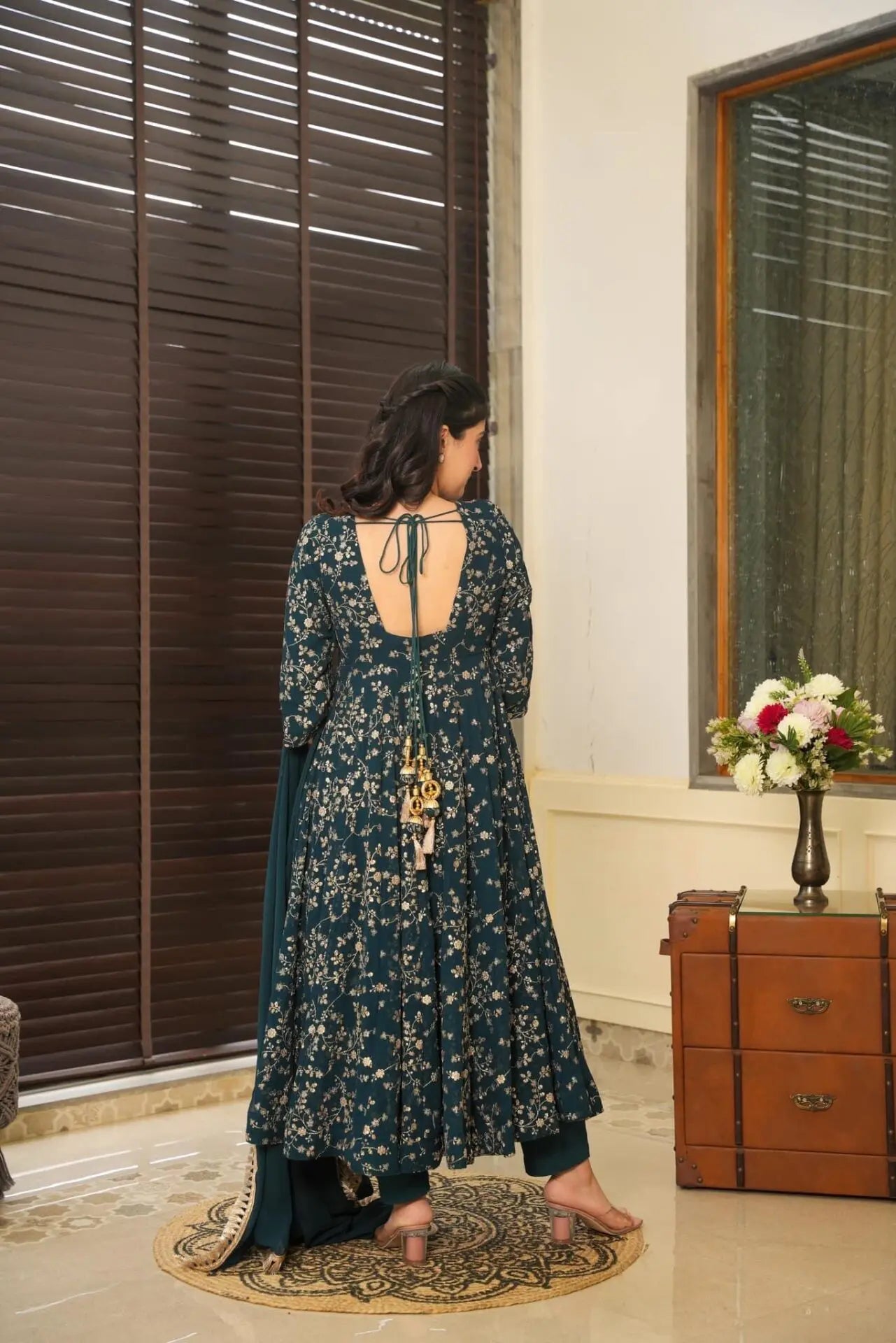Janvika Blue Embroidered Georgette Anarkali Suit Set