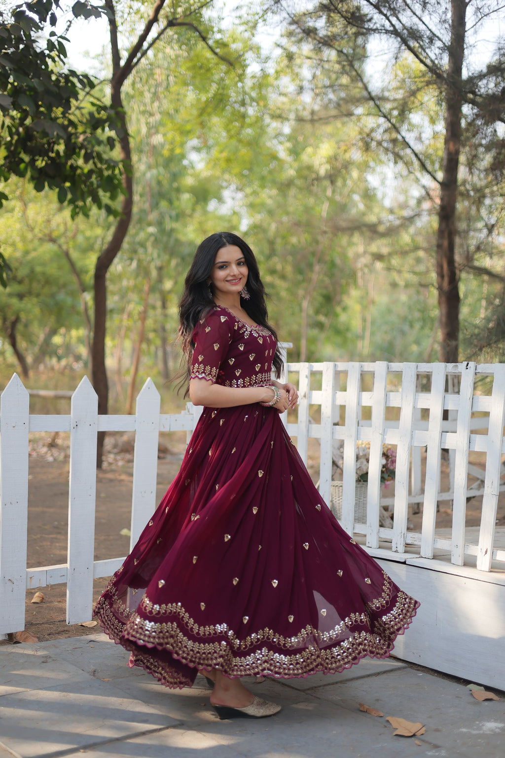 Brown embroidered Jinisha designer Anarkali gown