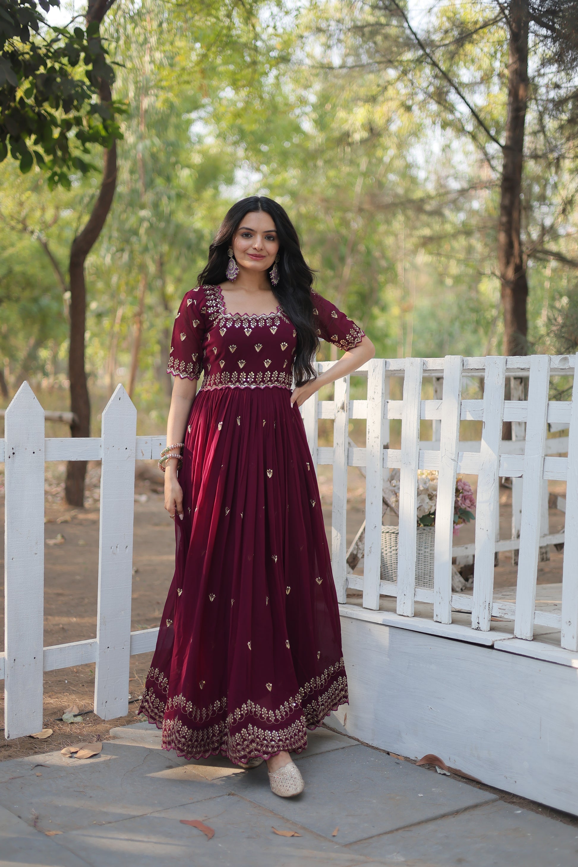 Brown embroidered Jinisha designer Anarkali gown