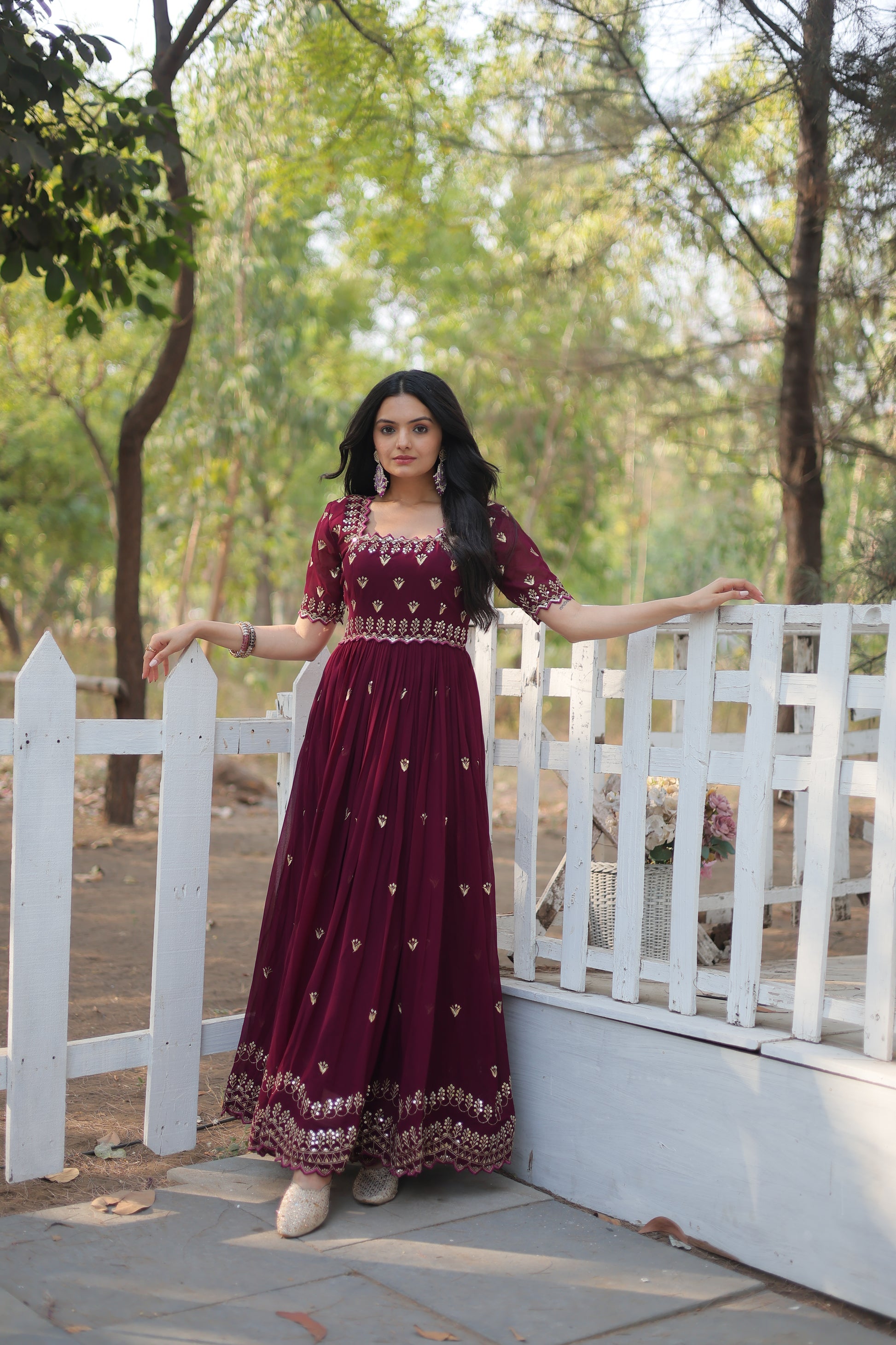 Brown embroidered Jinisha designer Anarkali gown