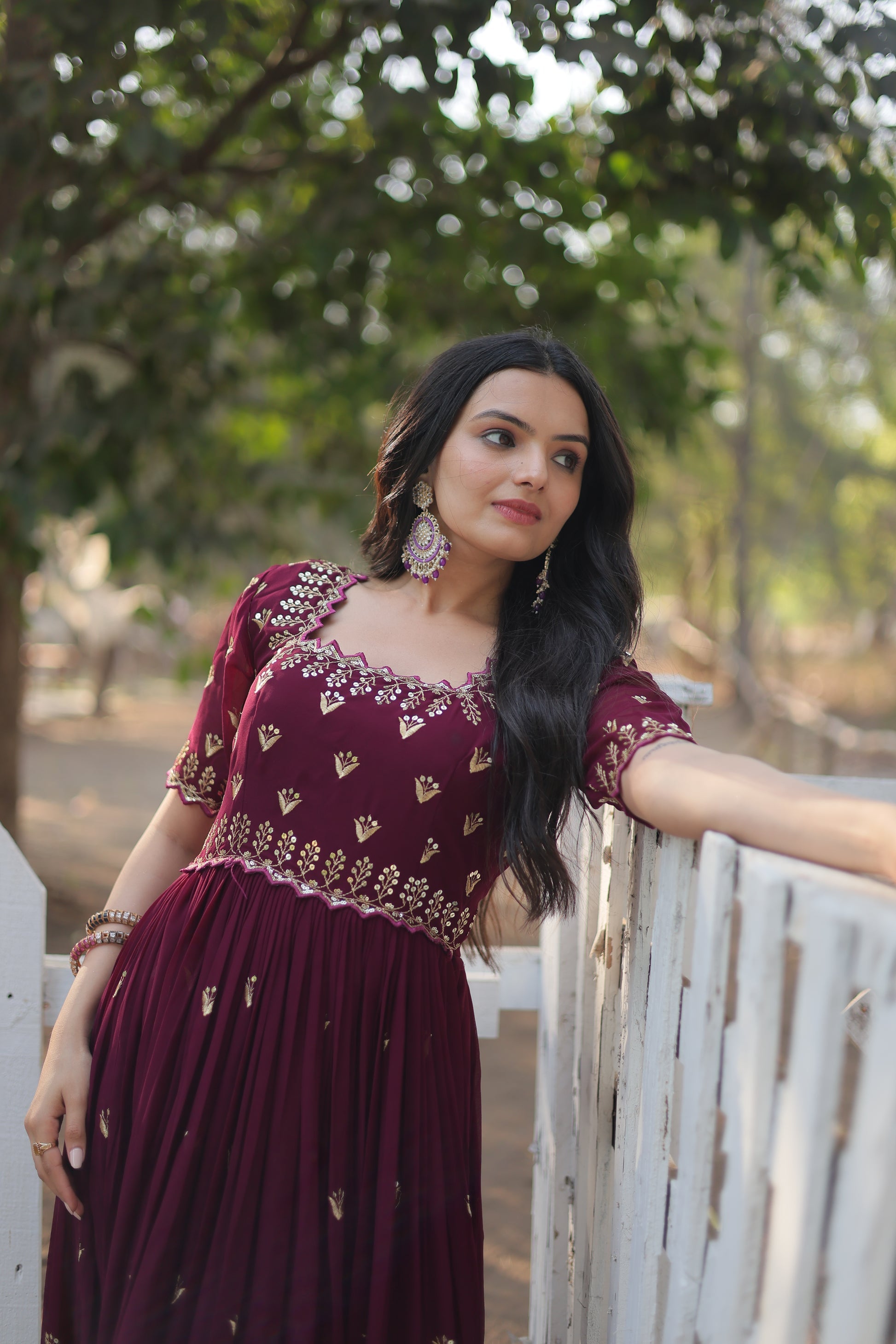 Brown embroidered Jinisha designer Anarkali gown