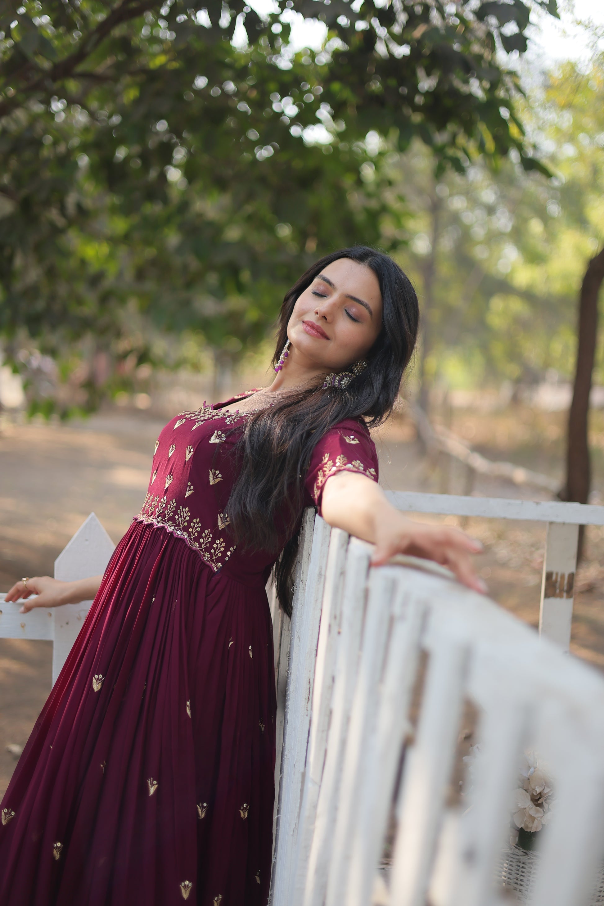 Brown embroidered Jinisha designer Anarkali gown