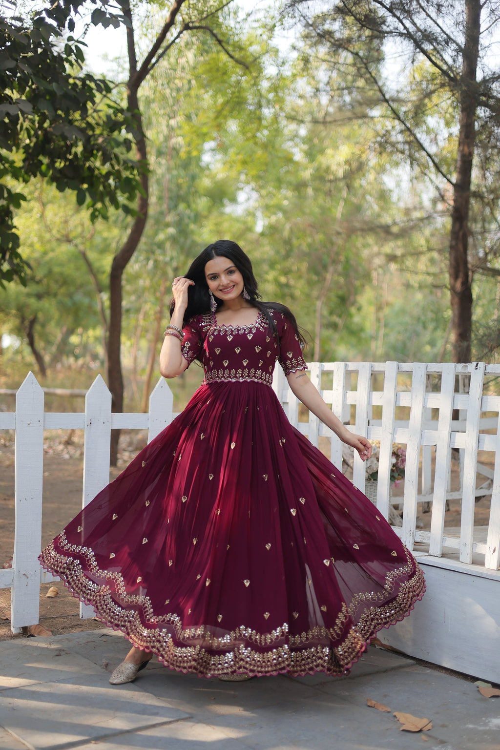 Brown embroidered Jinisha designer Anarkali gown