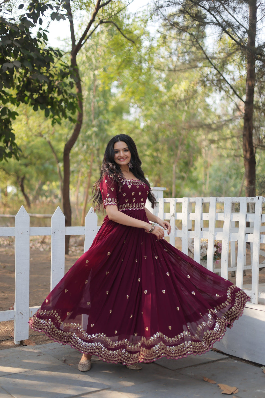 Brown embroidered Jinisha designer Anarkali gown