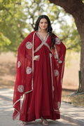 Maroon embroidered Alia cut Jisha designer Anarkali gown