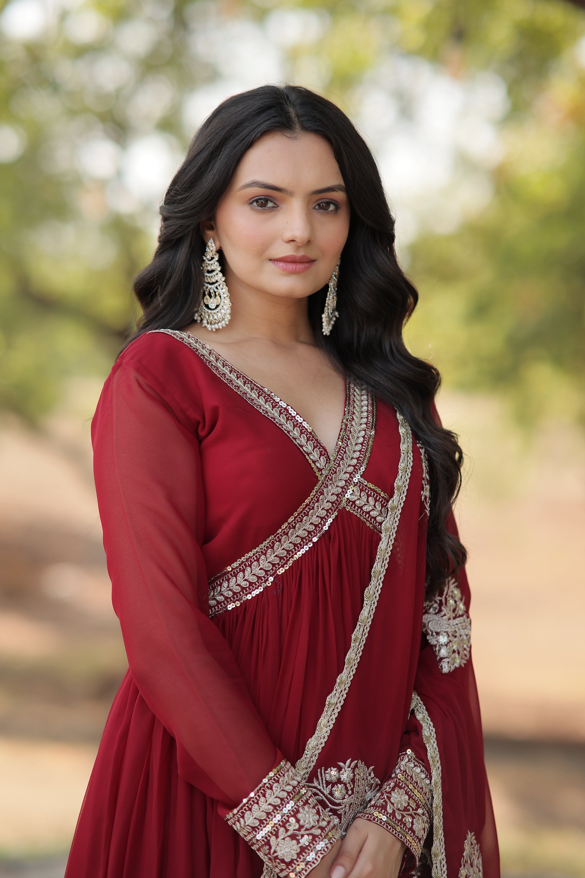 Maroon embroidered Alia cut Jisha designer Anarkali gown