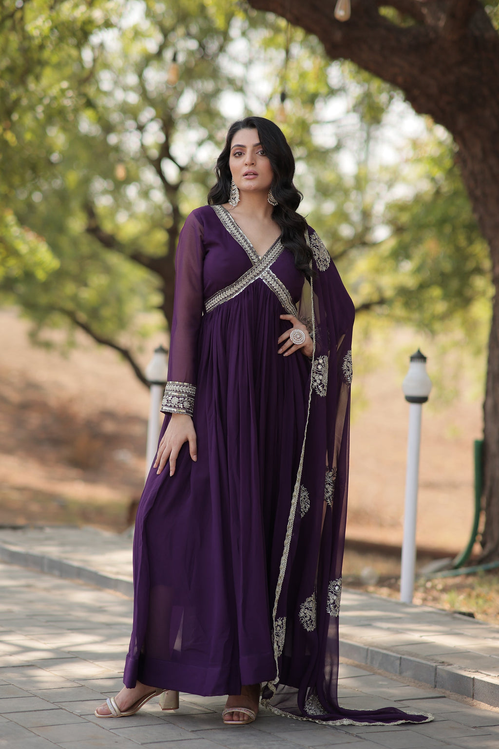 Purple embroidered Alia cut Jisha designer Anarkali gown