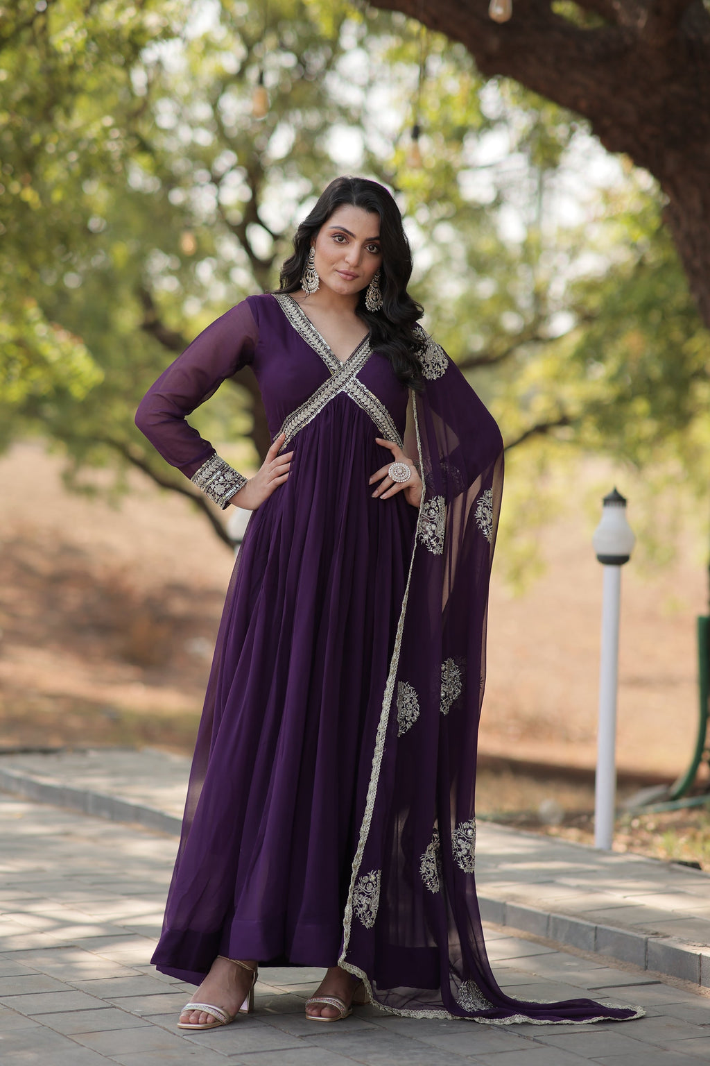 Purple embroidered Alia cut Jisha designer Anarkali gown