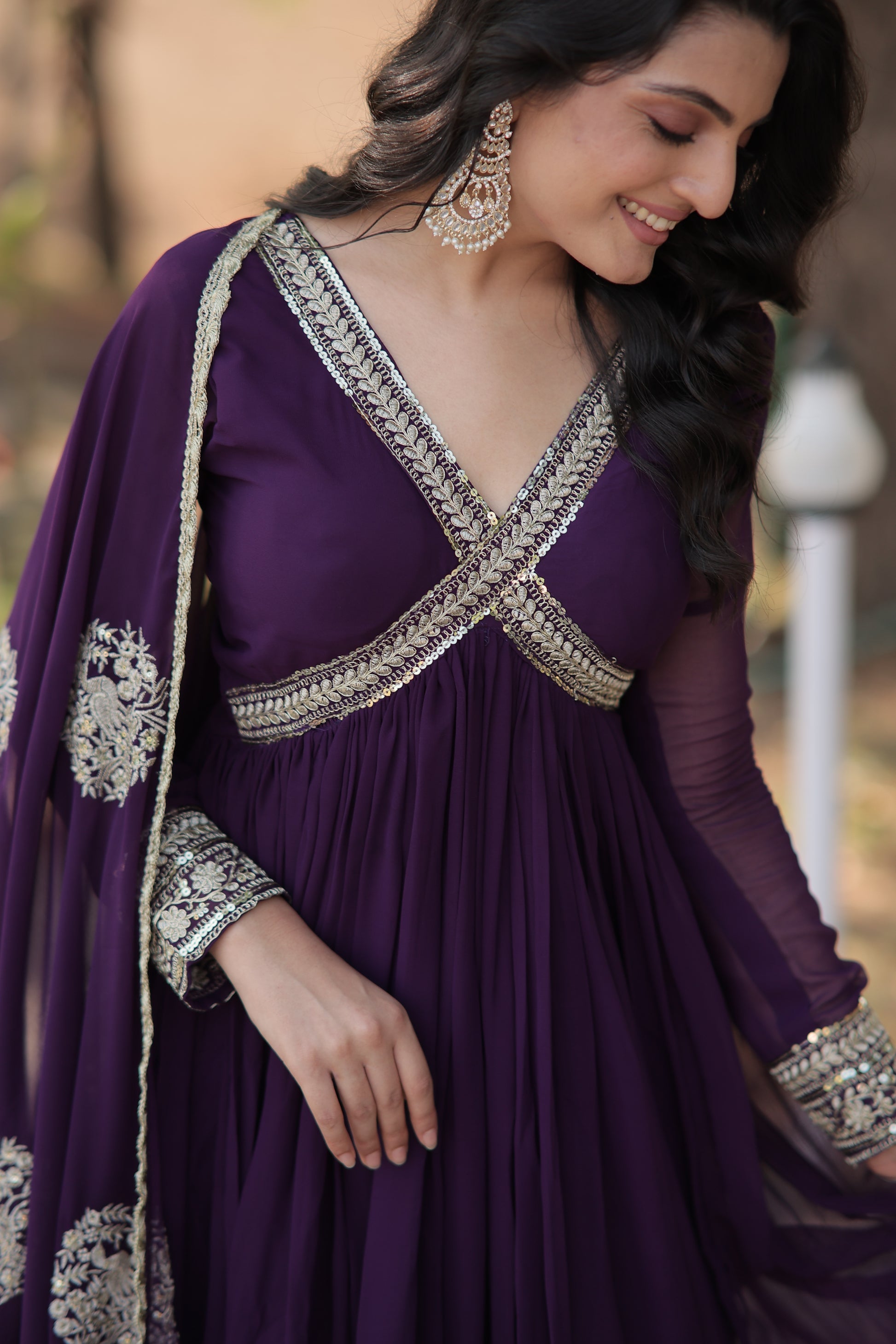 Purple embroidered Alia cut Jisha designer Anarkali gown