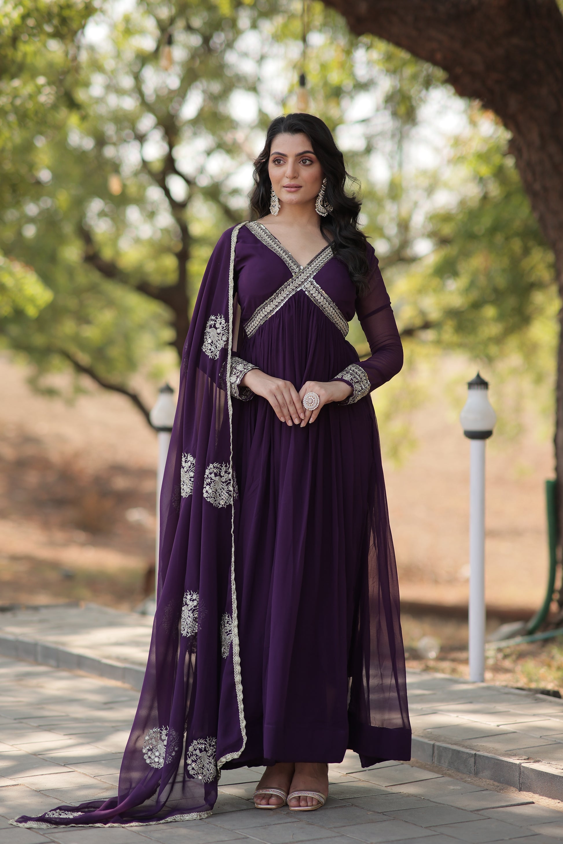 Purple embroidered Alia cut Jisha designer Anarkali gown