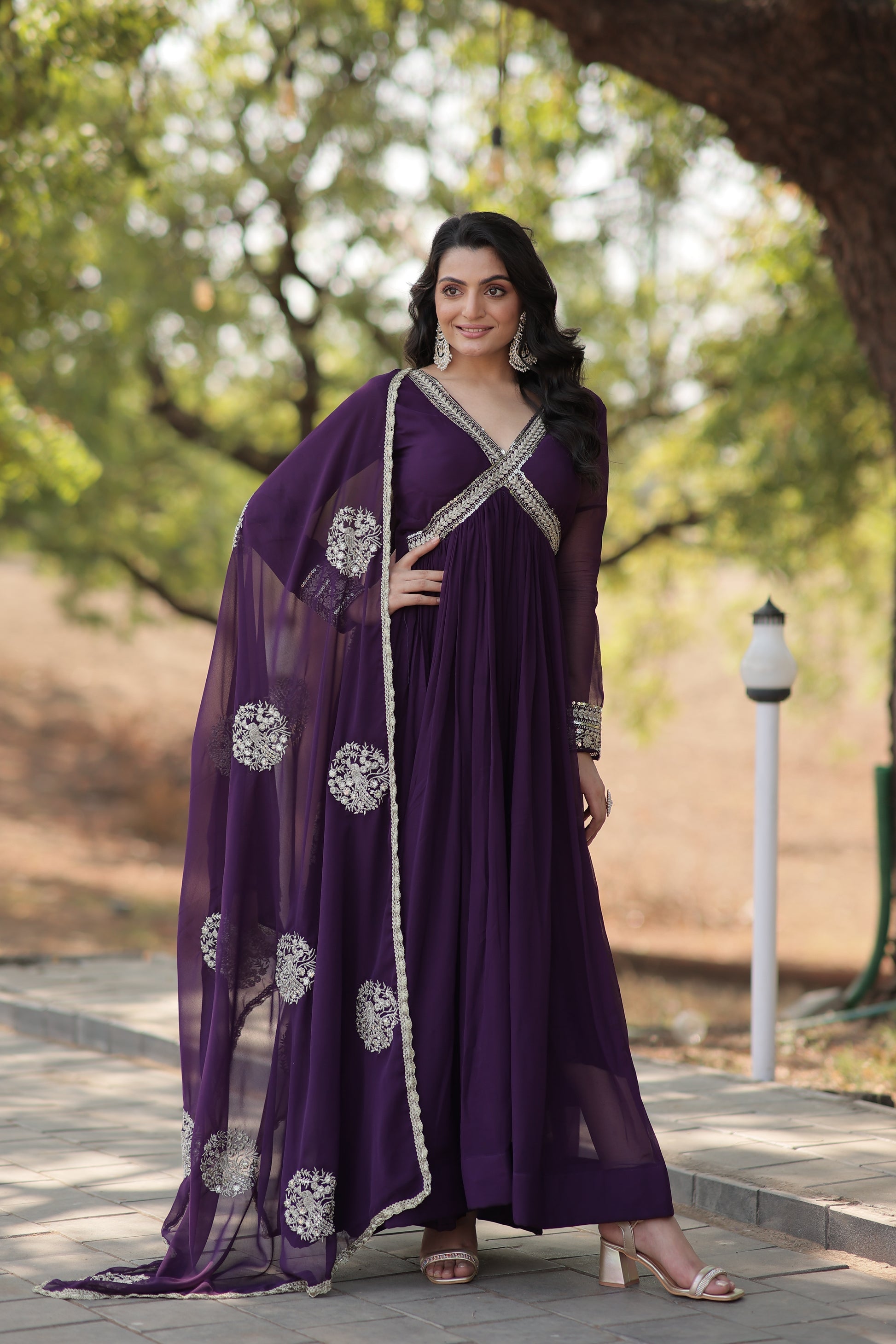 Purple embroidered Alia cut Jisha designer Anarkali gown