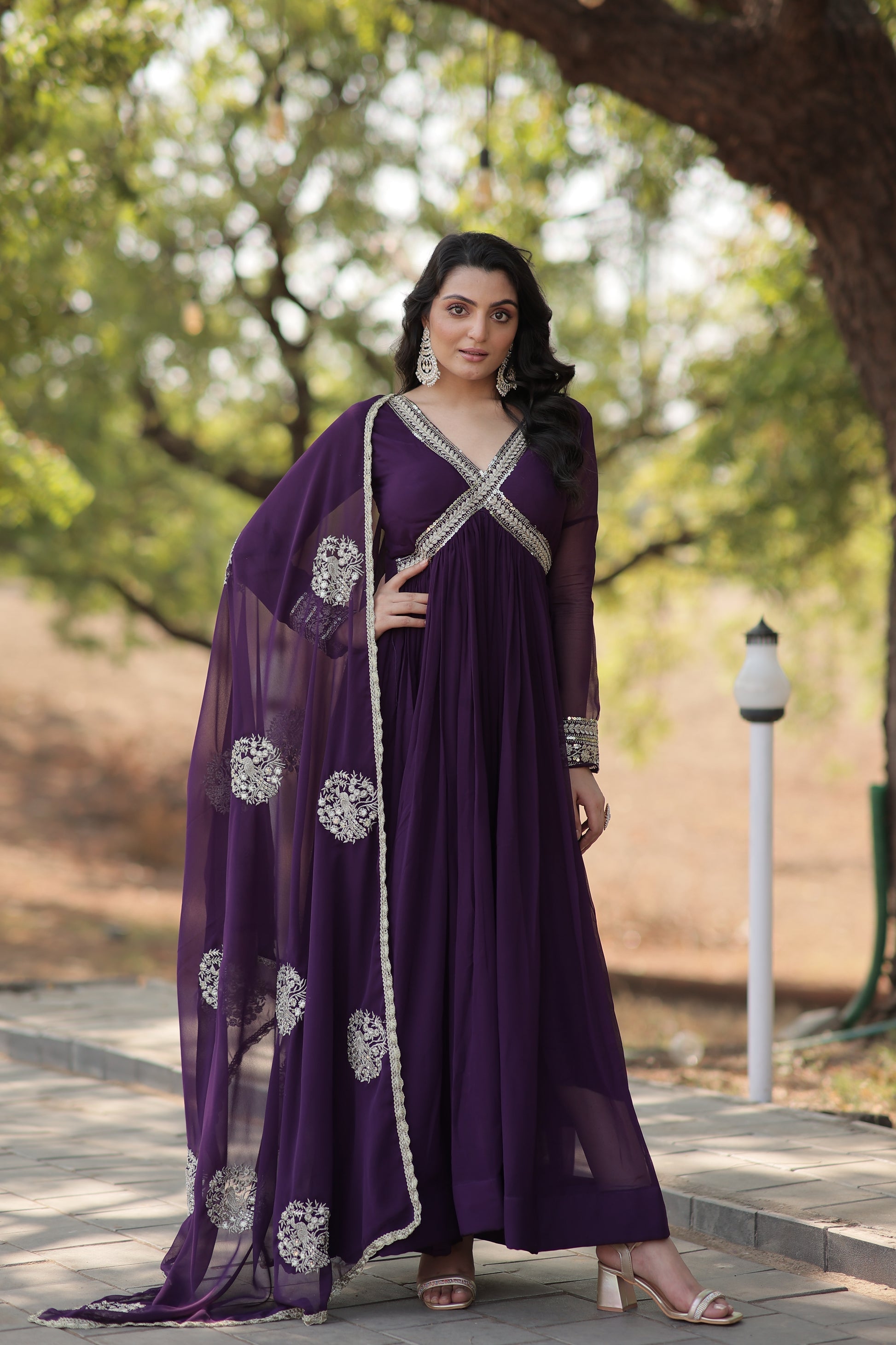 Purple embroidered Alia cut Jisha designer Anarkali gown