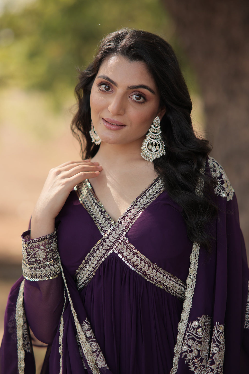 Purple embroidered Alia cut Jisha designer Anarkali gown